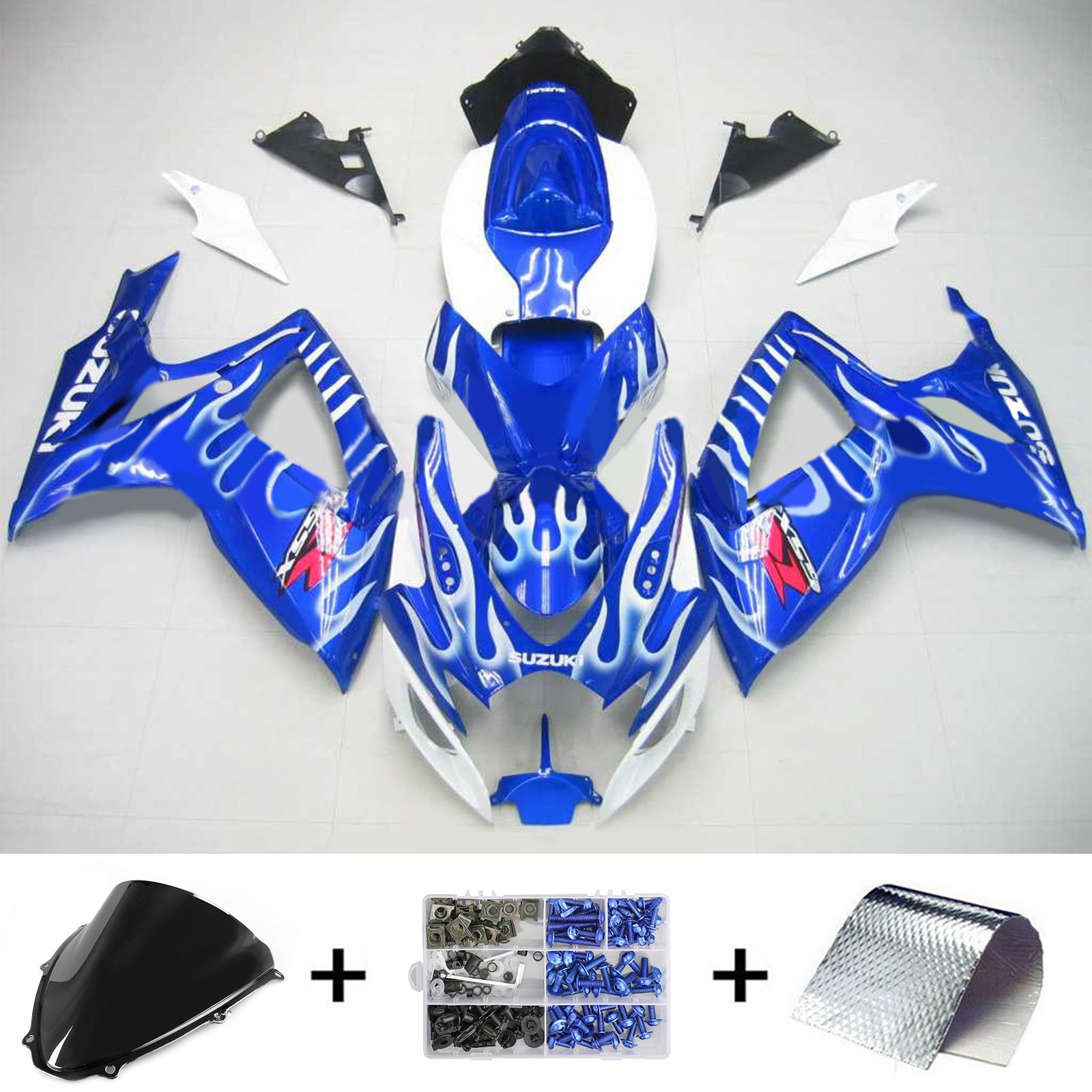 Amotopart 2006-2007 Suzuki GSXR 600/750 Blue & White Fire Fairing Kit