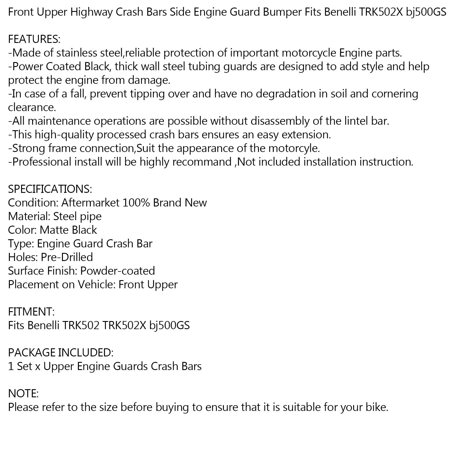 Highway Crash Bar Engine Guard Protector Fit for Benelli TRK502 502X 17-20