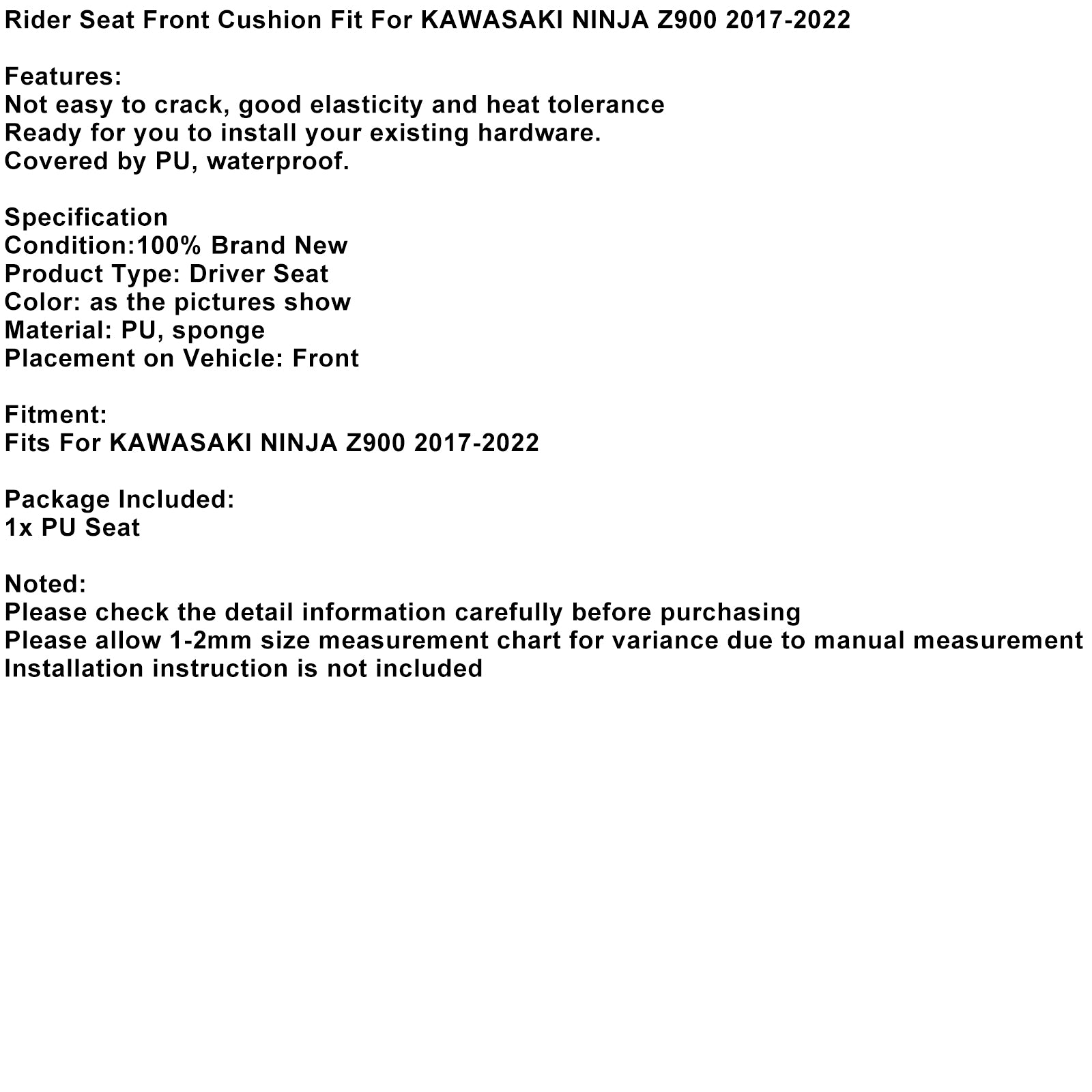 Vyměňte přední sedadlo pro spolujezdce pro zadní zadní ovladač pro Kawasaki Ninja Z900 17-24 18 19