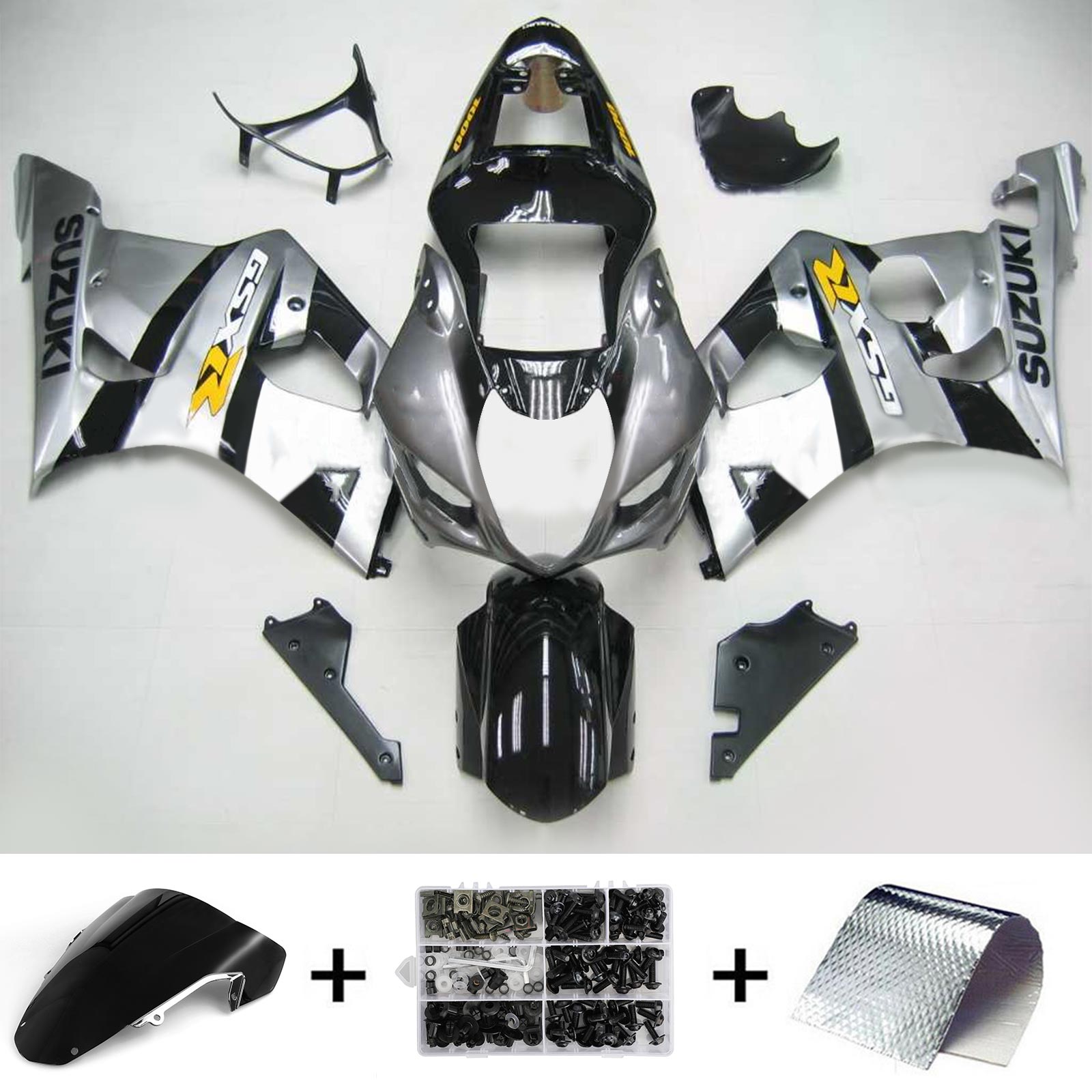 Amotopart Suzuki 2003-2004 GSXR1000 Kit de carenado negro plateado