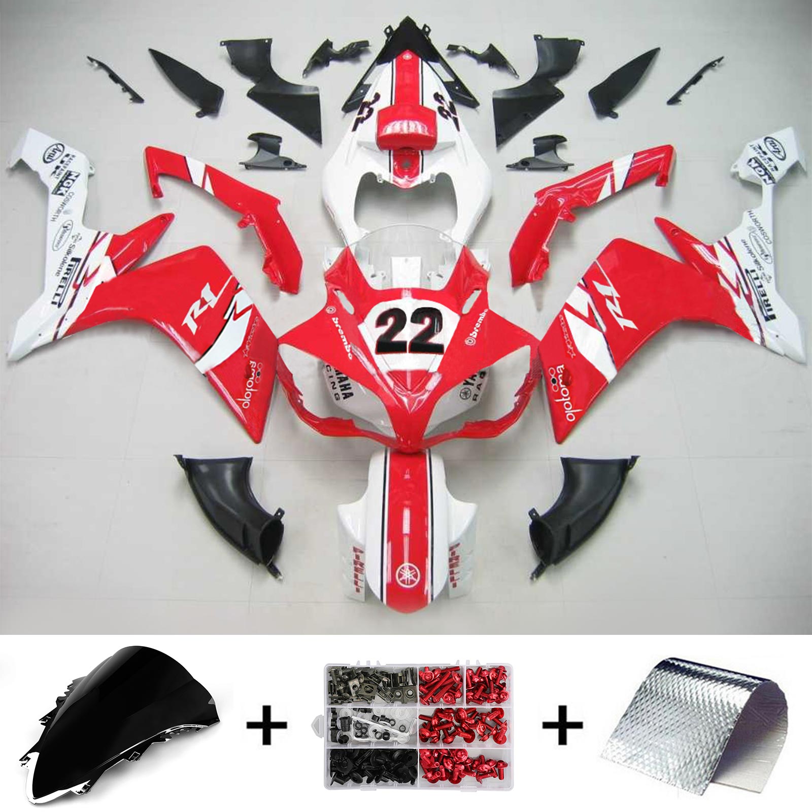 Amotopart Yamaha 2007-2008 YZF 1000 R1 Red White Sada kapotáže