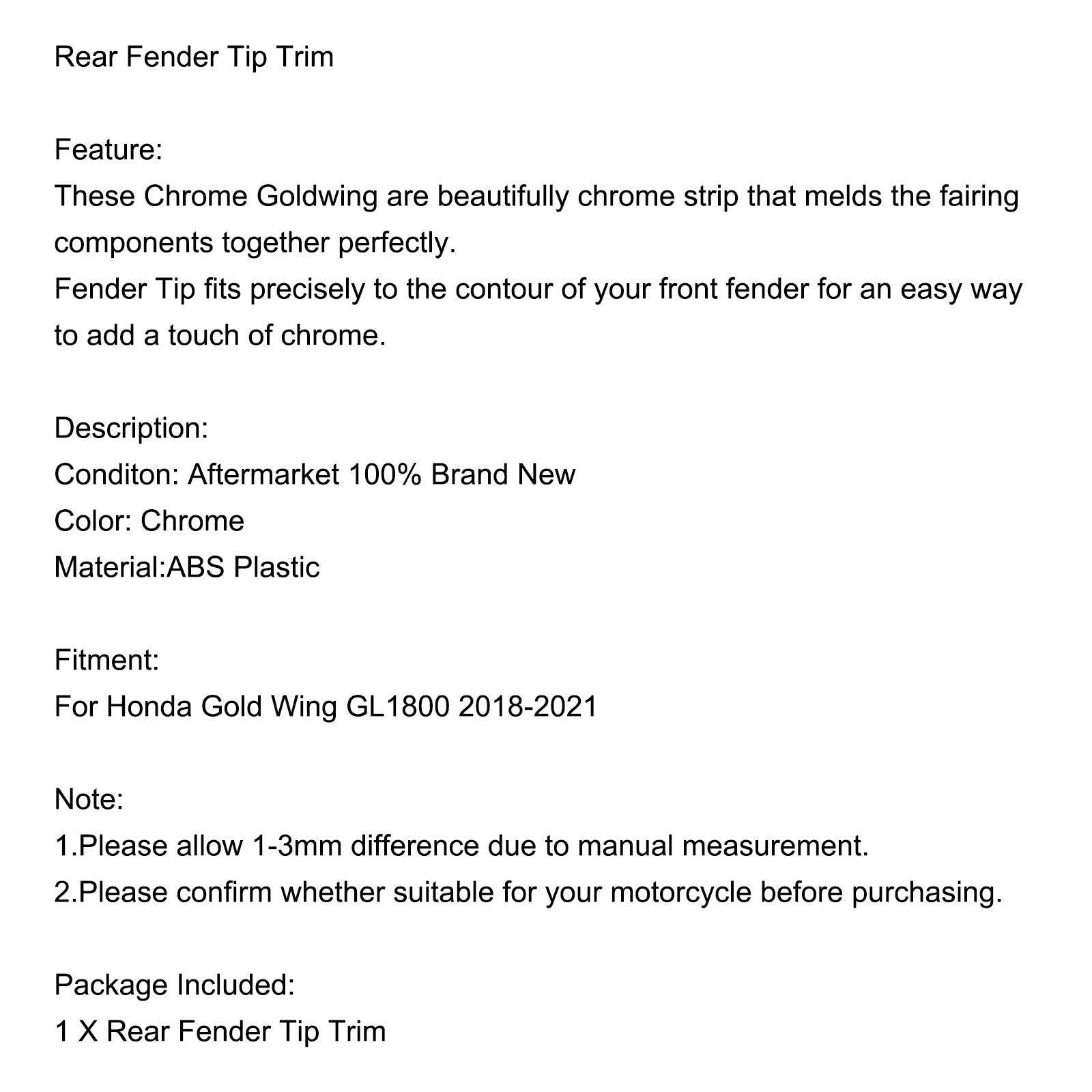 Chrome bageste fender tip trim accent sag til Honda Goldwing GL1800 1800 2018-2021 Generisk