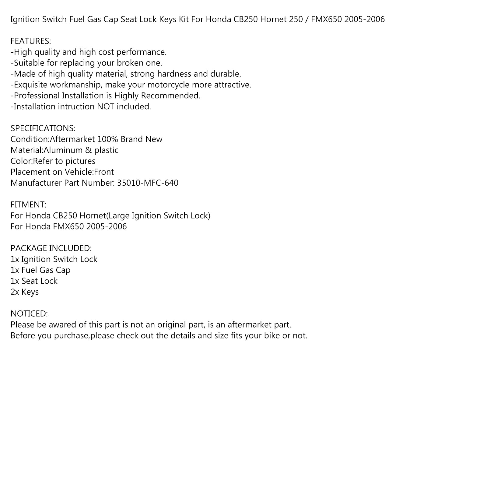 Ontstekingsschakelaar brandstofgasdop zittoetsen voor Honda CB600F CB250 Hornet 98-02