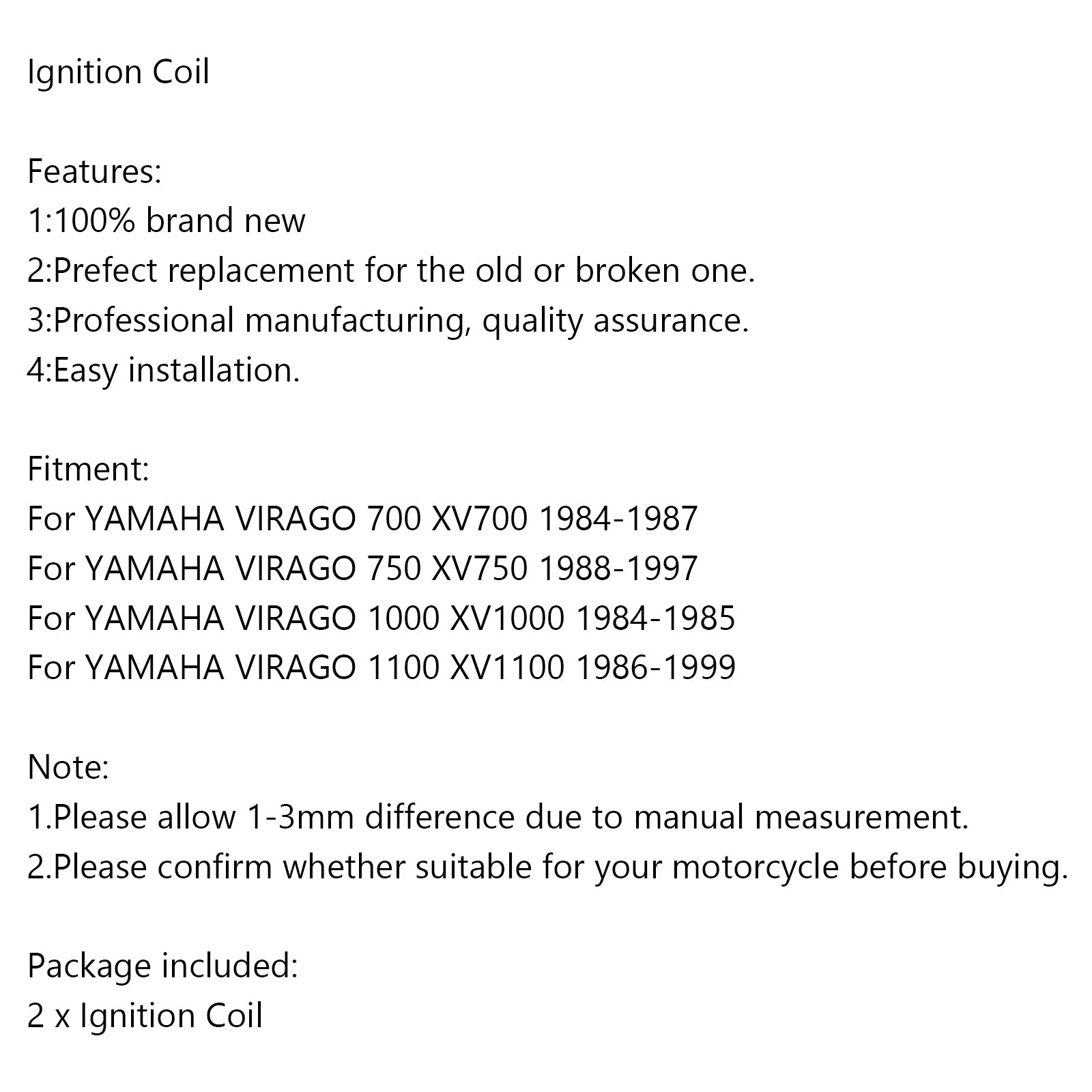 Tändspole för Yamaha Virago 700 750 1000 1100 XV700 XV750 XV1000 XV1100