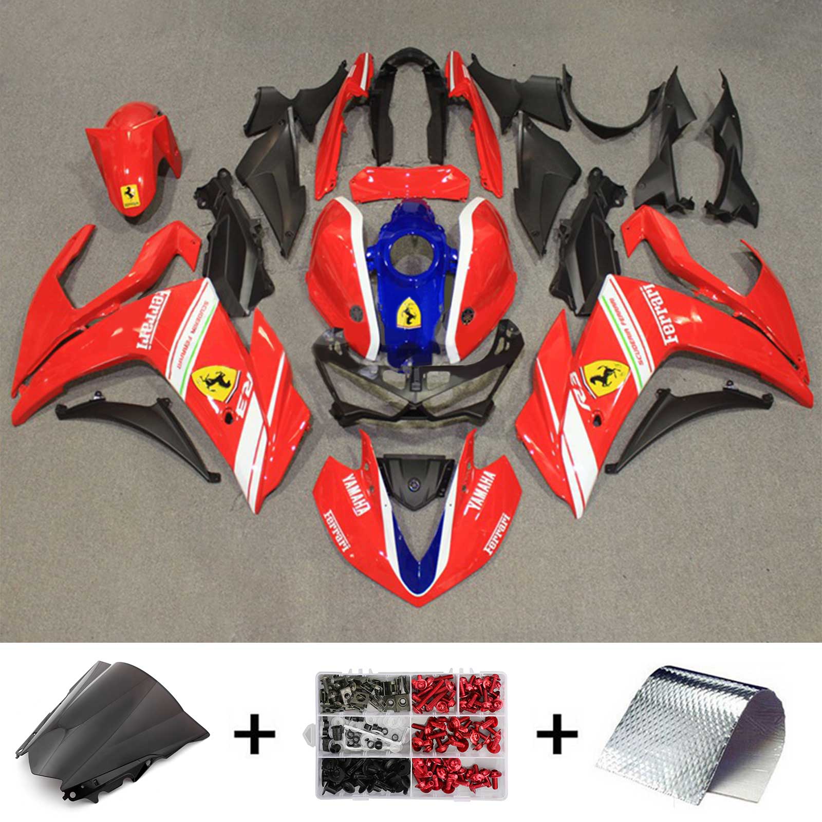 Amotopart Fairing Kit Yamaha 2014-2018 YZF R3 & 2015-2017 YZF R25 Blue Red Fairing Kit