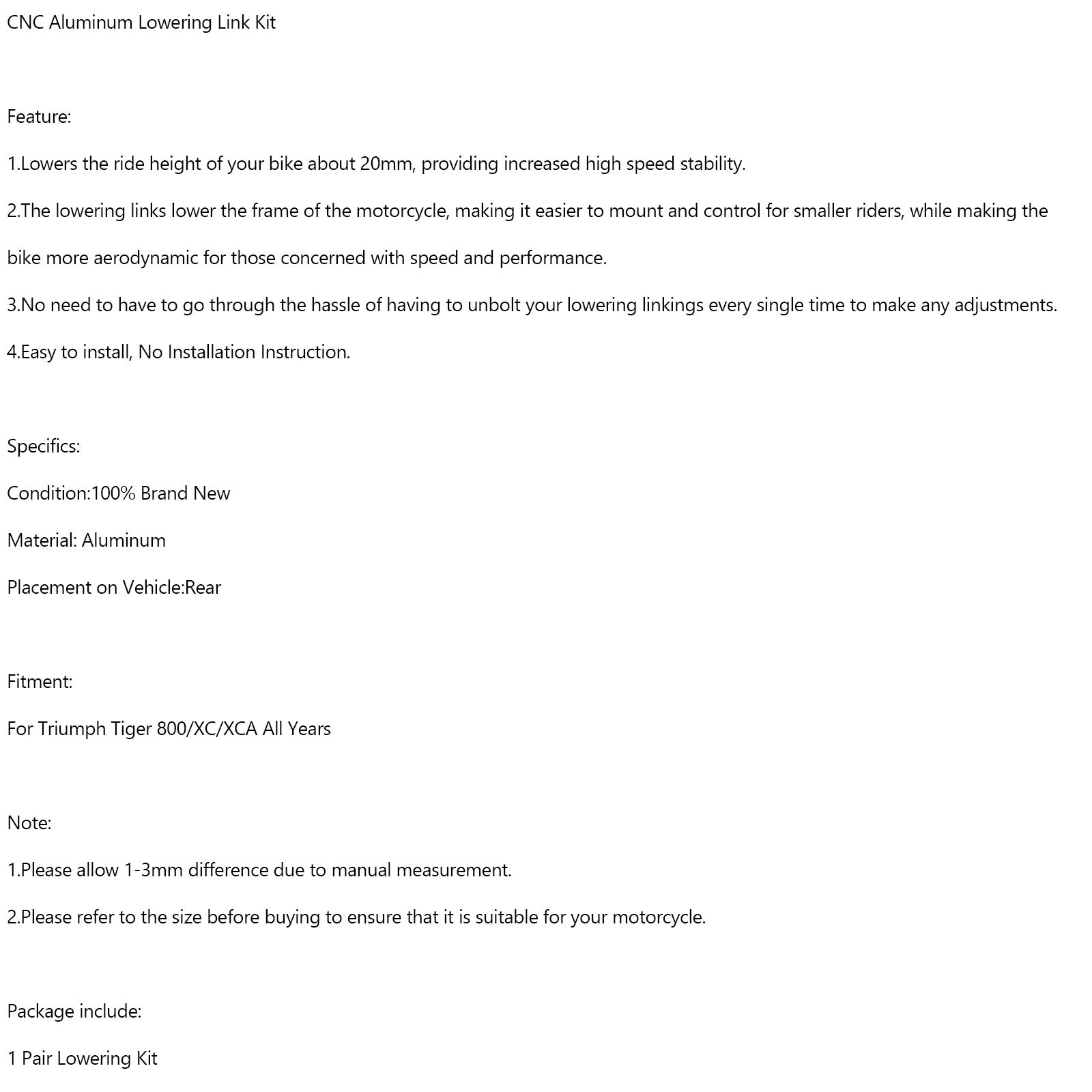 CNC Aluminum Lowering Link Kit 20mm For Tiger 800 XC XCA All Years