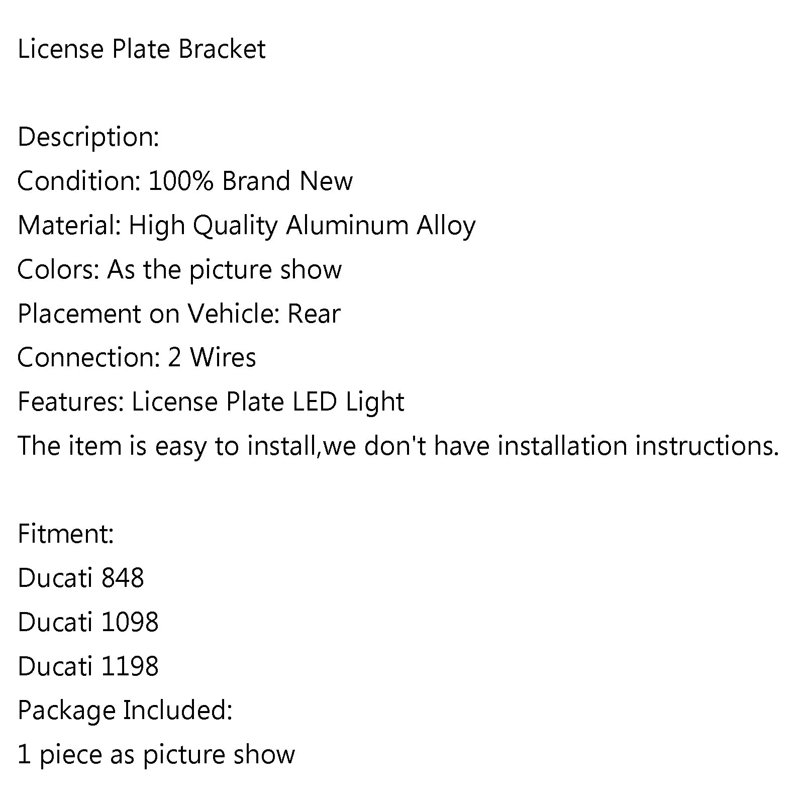 Ducati 1198 BLK ALUMINIUM Legering Motorcykel registreringsskylthållare