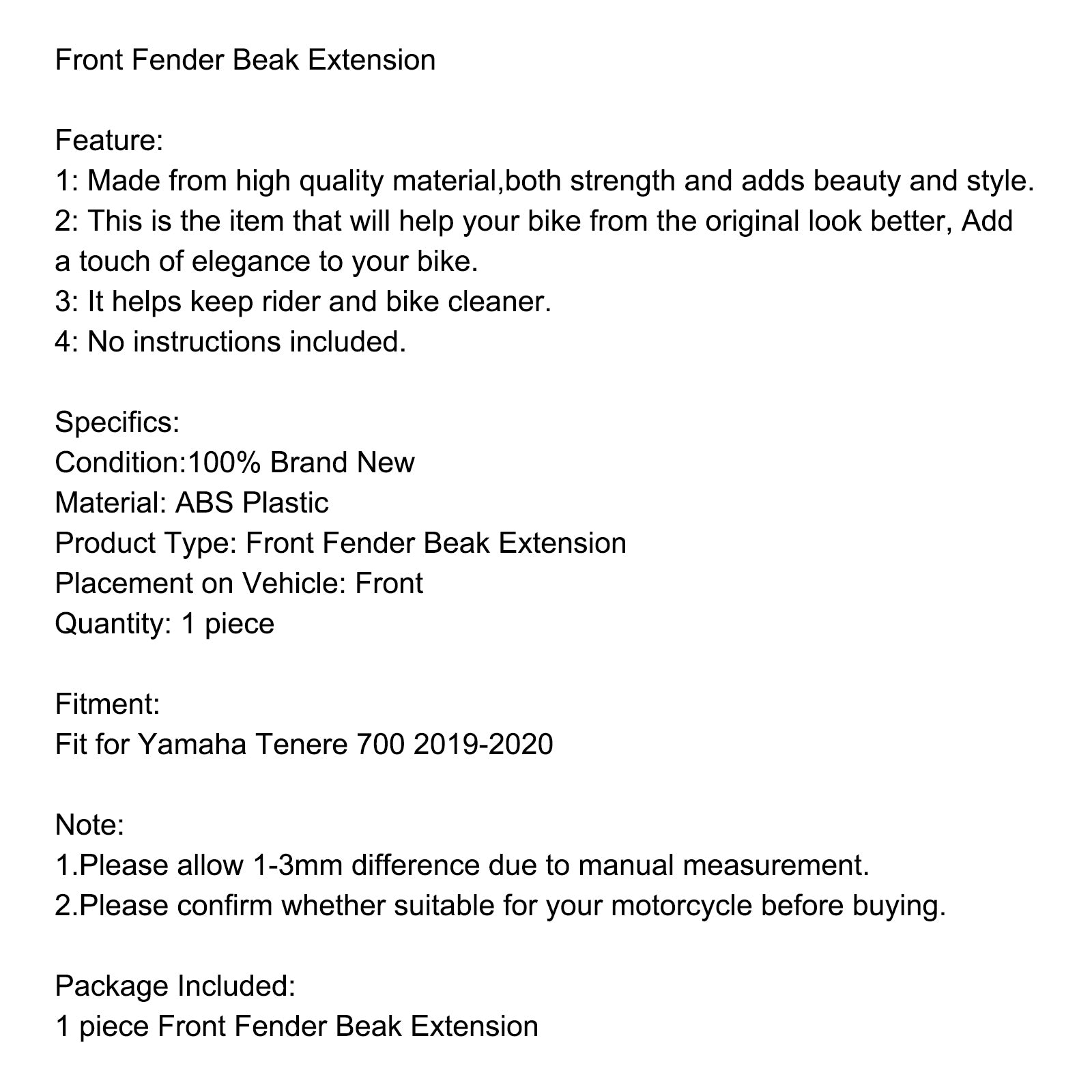 Carbon ABS FRONT FENDER Näbbförlängning Fit för Yamaha Tenere 700 2019-2022