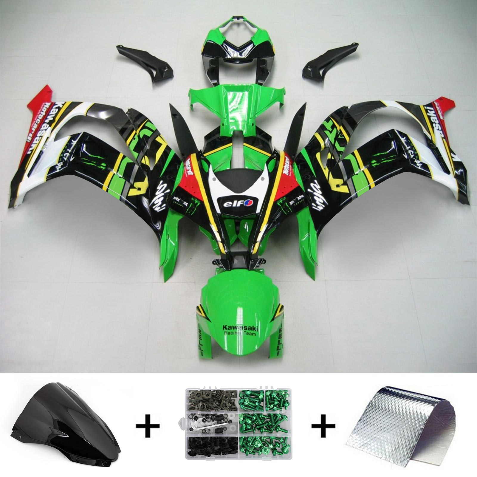 Amotopart 2021-2025 Kawasaki ZX10R ZX10RR Green Black Style3 Fairing Kit