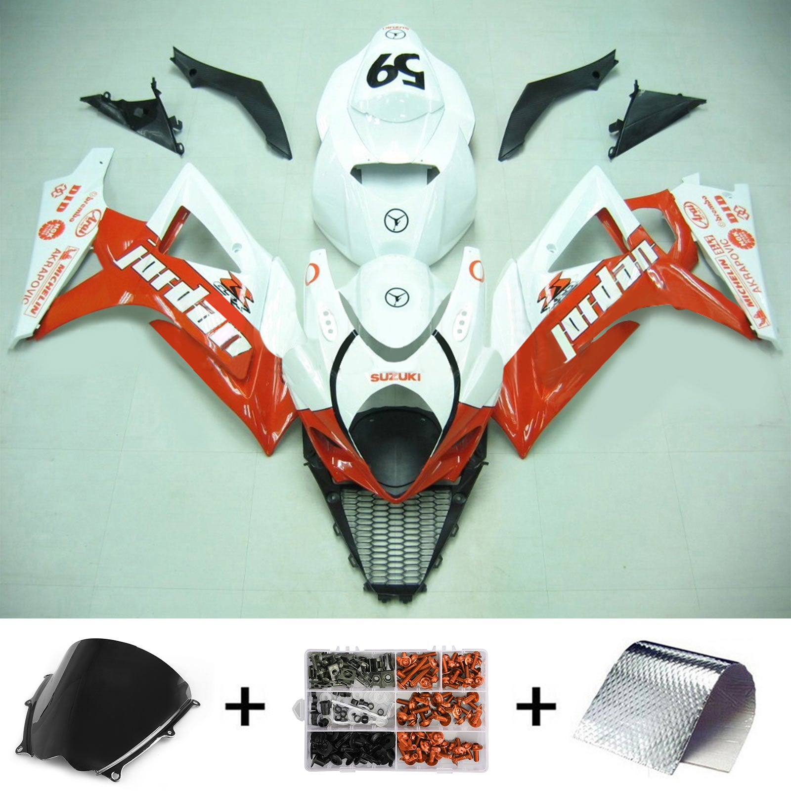 Amotopart 2007-2008 Suzuki GSXR1000 Fairing Jordan White&Red Kit