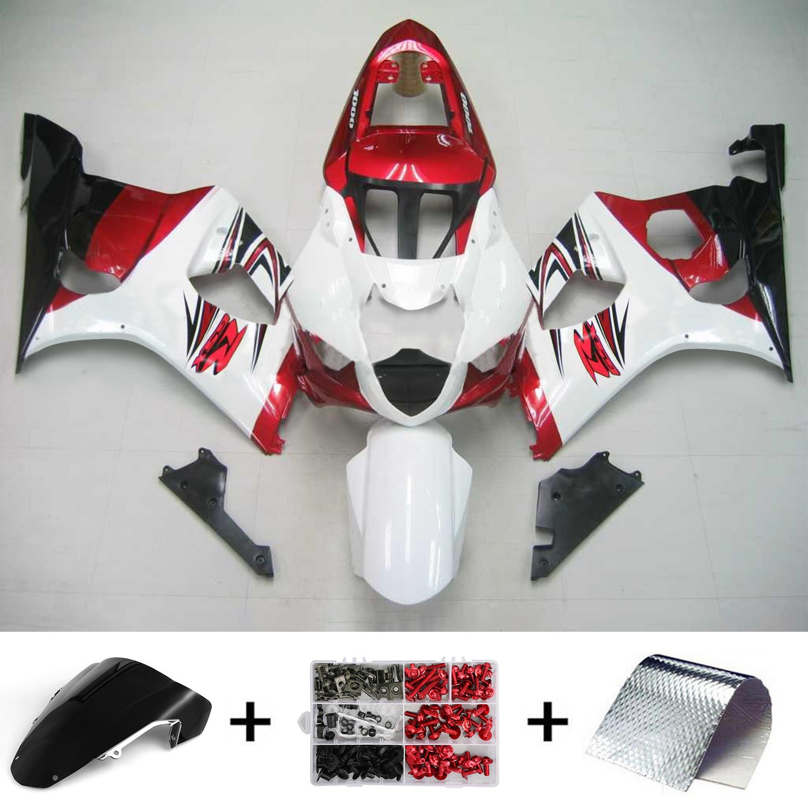 Amotopart Suzuki 2003-2004 GSXR1000 White Red Fairing Kit