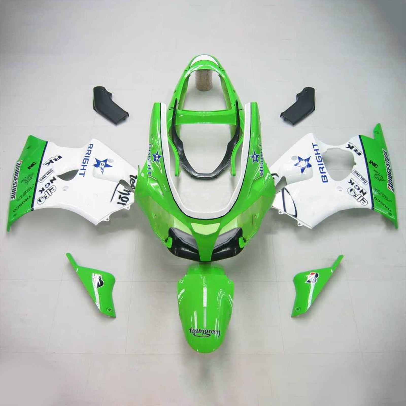 Amotopart Verkleidungsset für Kawasaki 2000–2002 Zx6R 636/ZZR600 2005–2008, Grün, Weiß