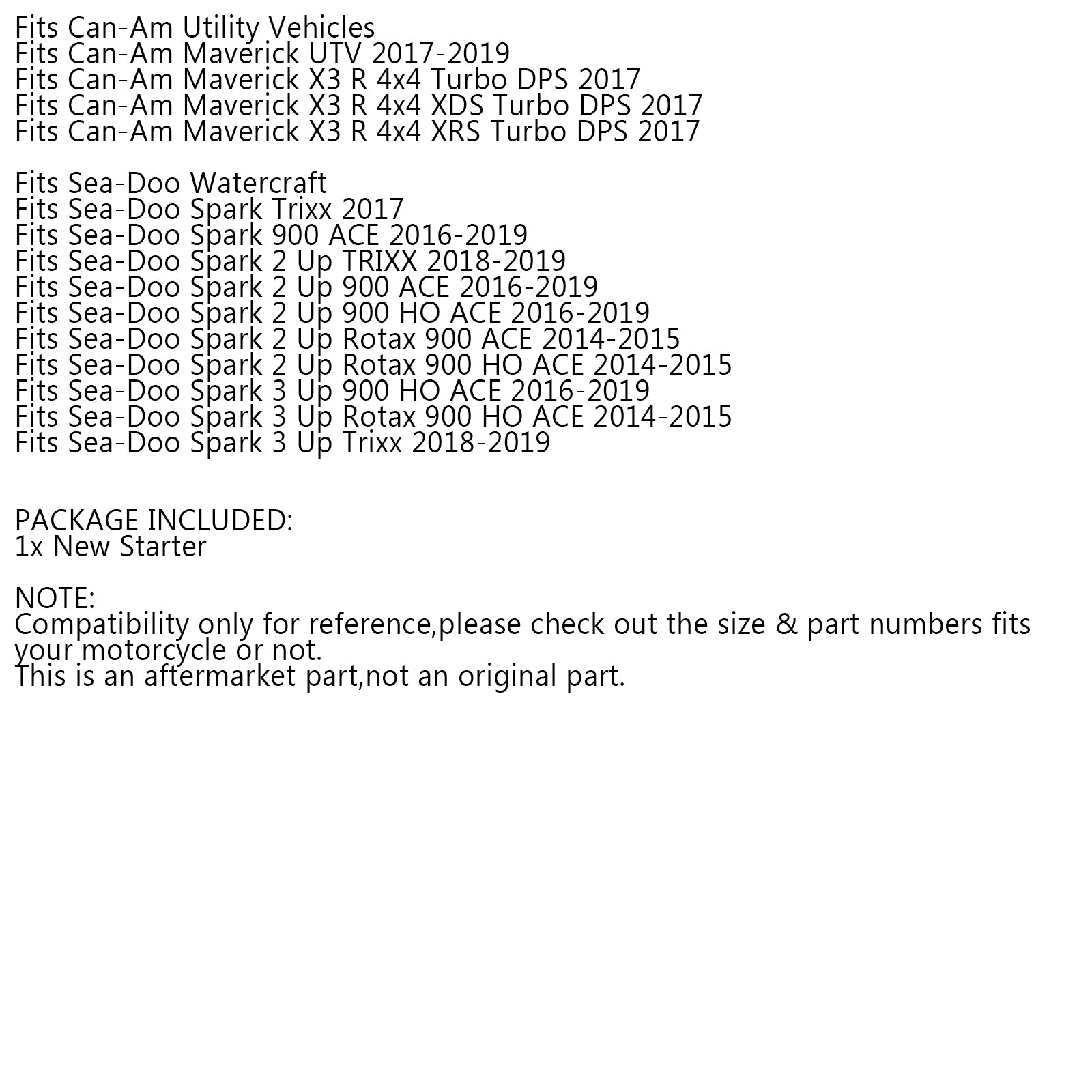 新しいスターター Can-Am UTV Maverick X3 R 4x4 XDS XRS Turbo DPS 2017 2018 2019 Generic FedEx Express Shipping用