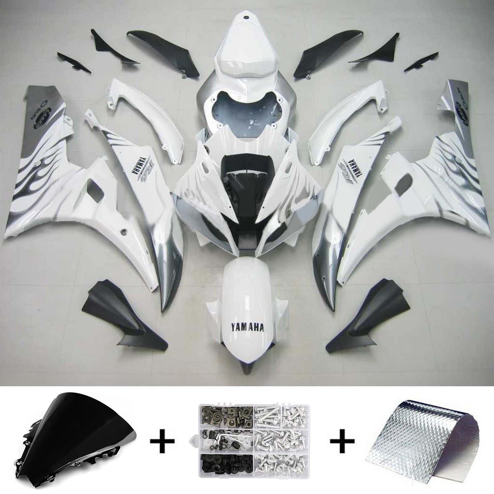Amotopart Yamaha 2006–2007 YZF 600 R6 Weiß mit Black Line Verkleidungsset