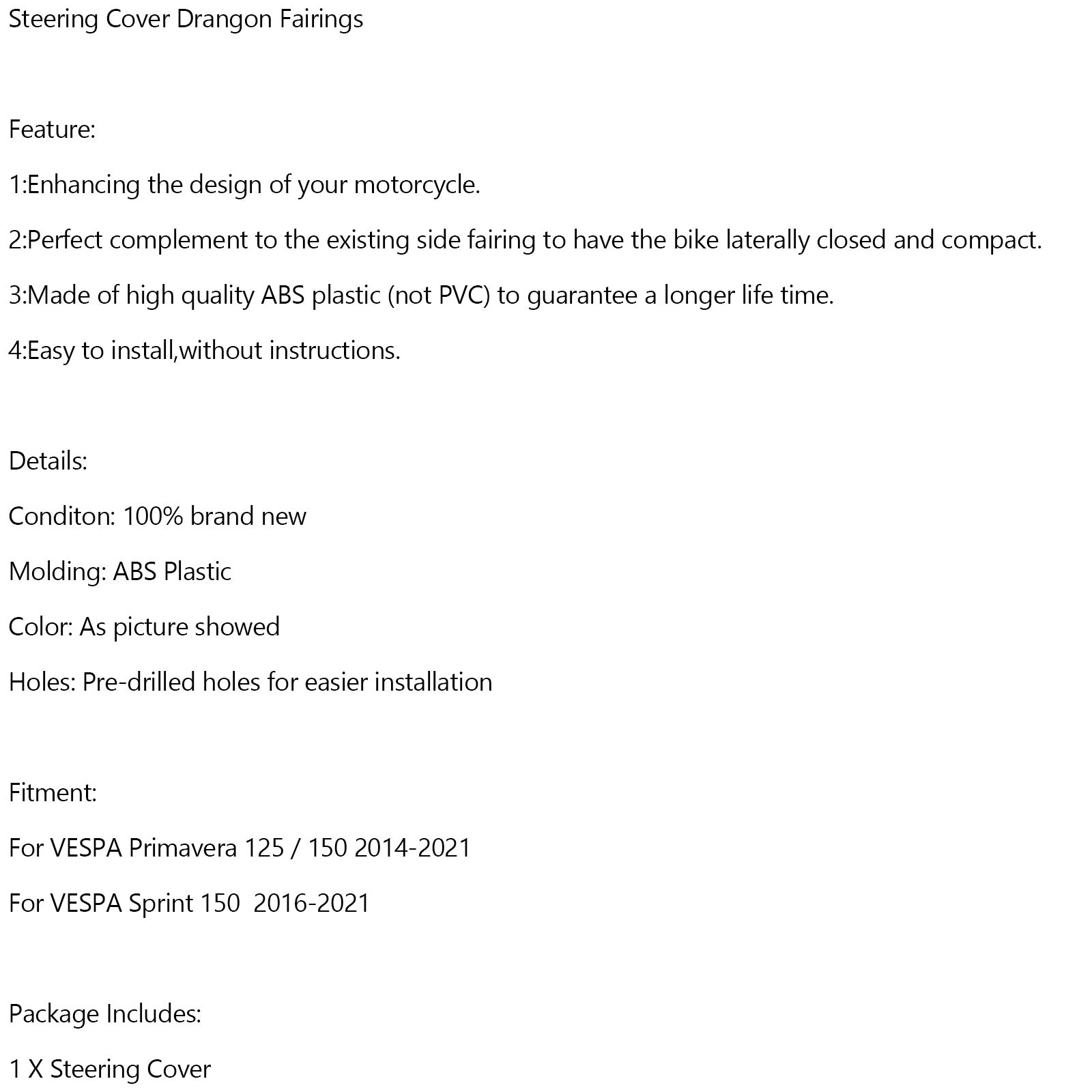Carenatura copertura clacson in ABS per VESPA Sprint Primavera 125/150 2014-2021