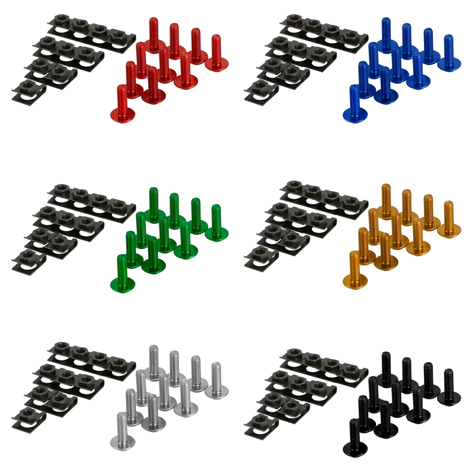 10x Aluminium M6 x 20mm Motorrad-Bildschirmschrauben & Feder-C-Clips für Honda Generic