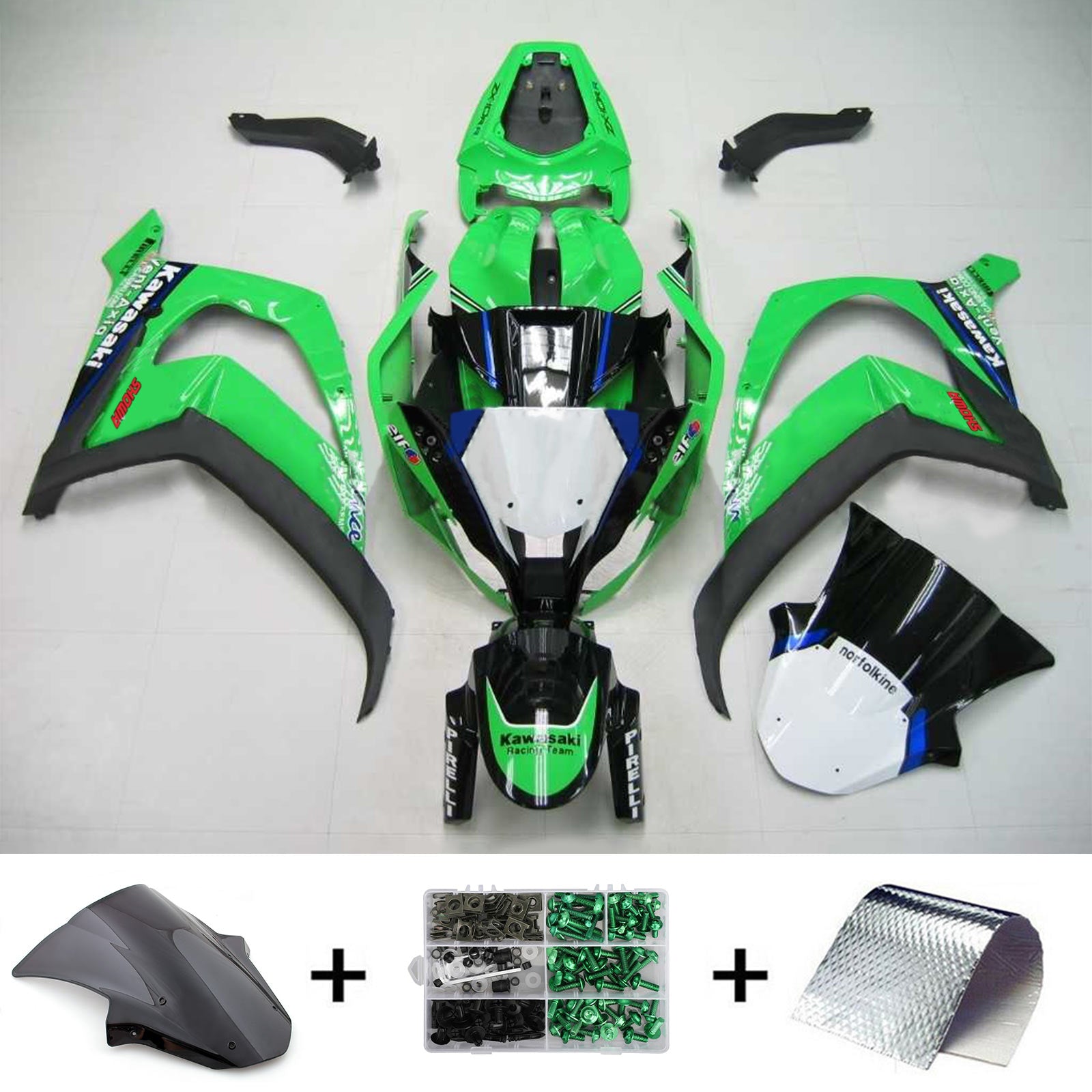 Amotopart Kawasaki ZX10R 2011-2015 Black Green Failing Kit