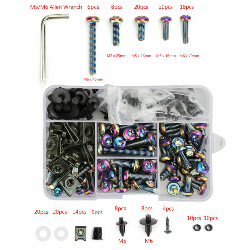 173PCS Motorcycle Sportbike Windscreen Fairing Bolts Kit Fastener Clips Screws Universal