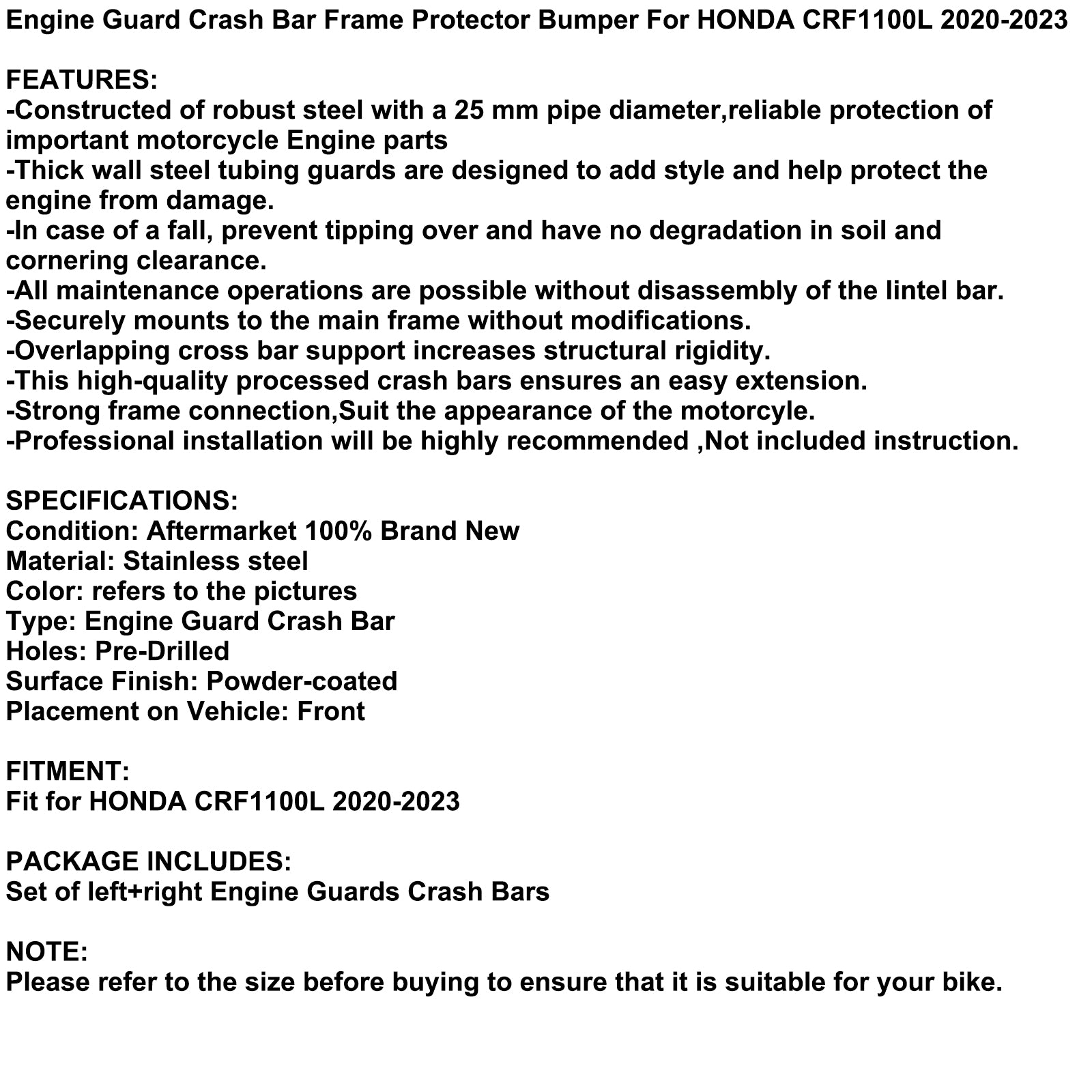 Engine Guard Crash Bar Frame Protector Bumper For Honda Crf 1100L 20-22 21 Silver