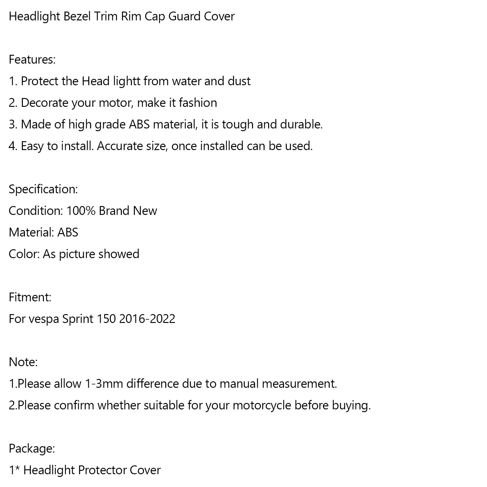 ヘッドライトベゼルトリムリムキャップガードカバーベスパスプリント 150 2016-2022