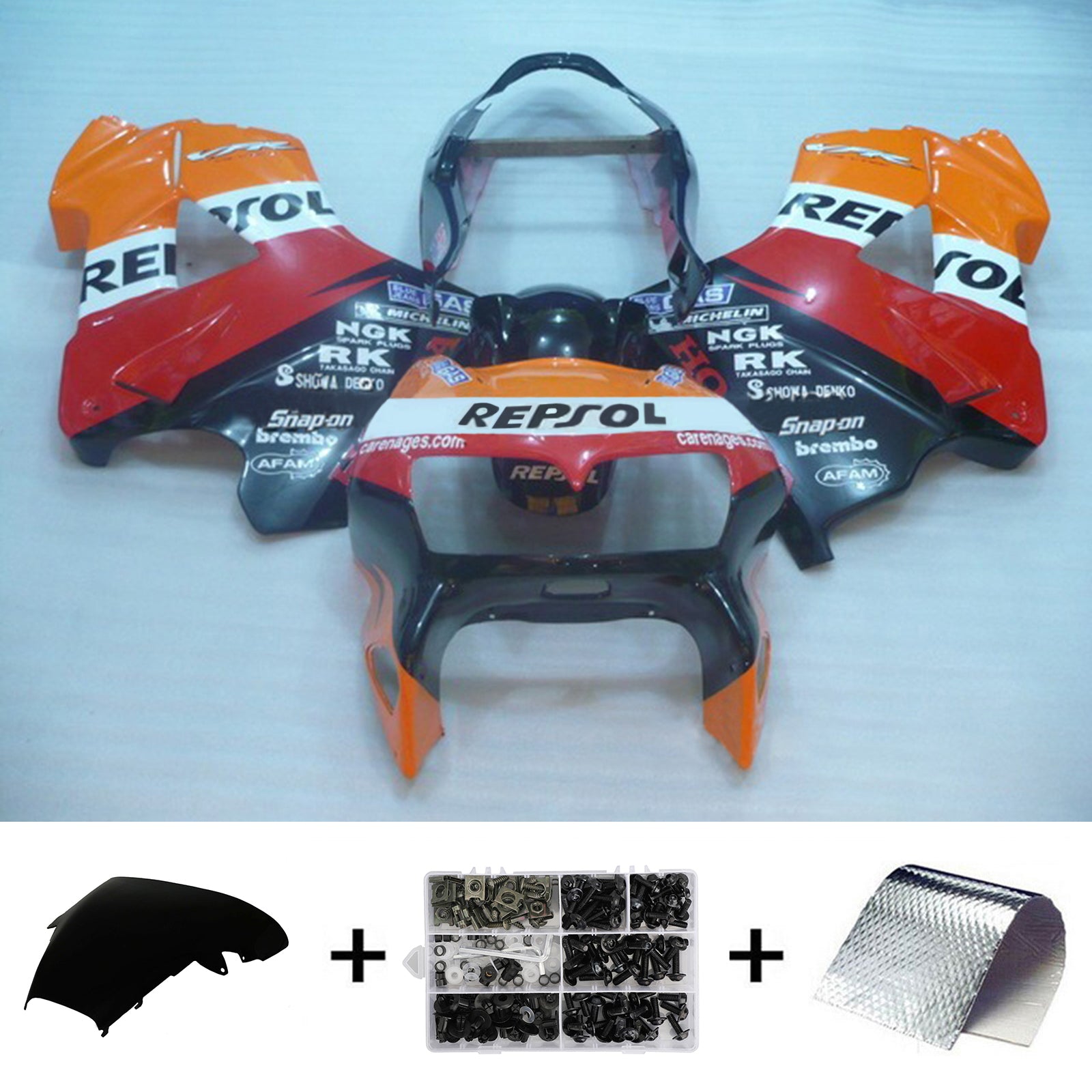Amotopart 1998-2001 Honda VFR800 Fairing Red & Orange Repjol Kit
