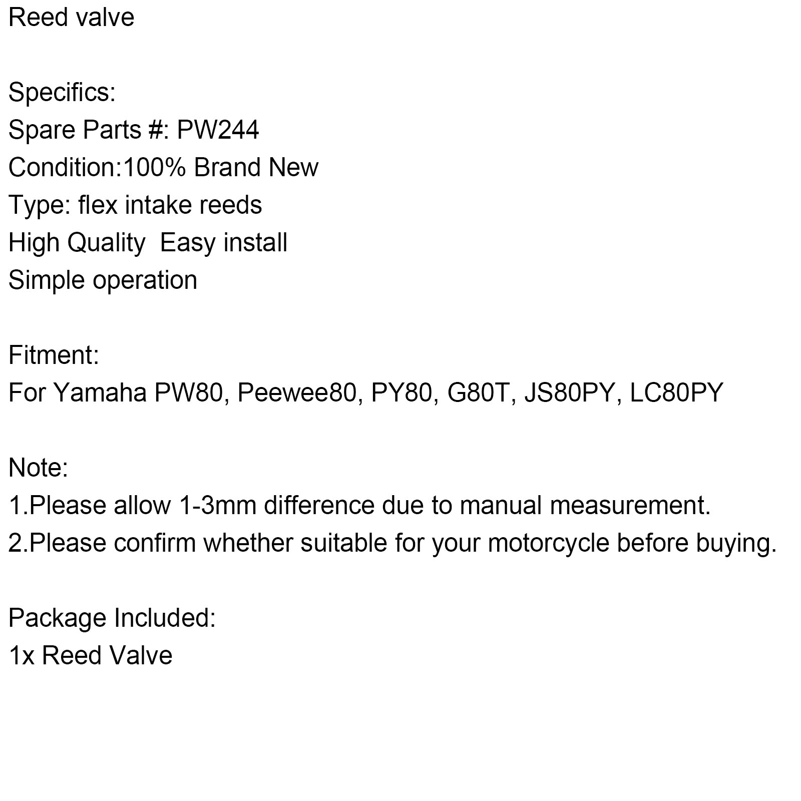 Motorcycle New Aftermarket Inlet Reed Valve For Yamaha PW80 PY80 G80T PW244 Generic