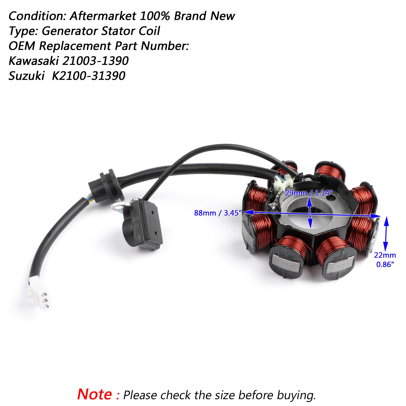 Magneto Generator Stator Bobina para Kawasaki KLX110 03-09 Suzuki Drz110 2003-05 via FedEx