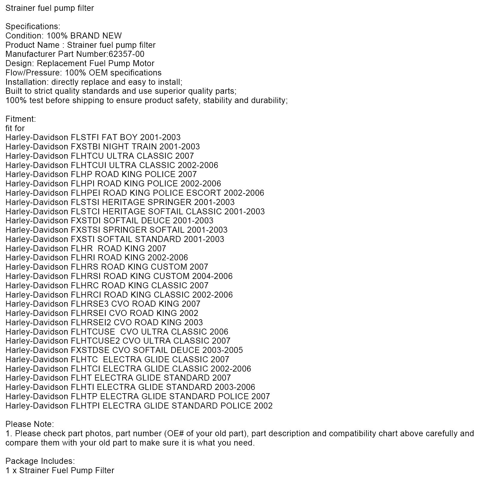 Strainer fuel pump filter fit for SOFTAIL ELECTRA GLIDE ROAD KING #62357-00