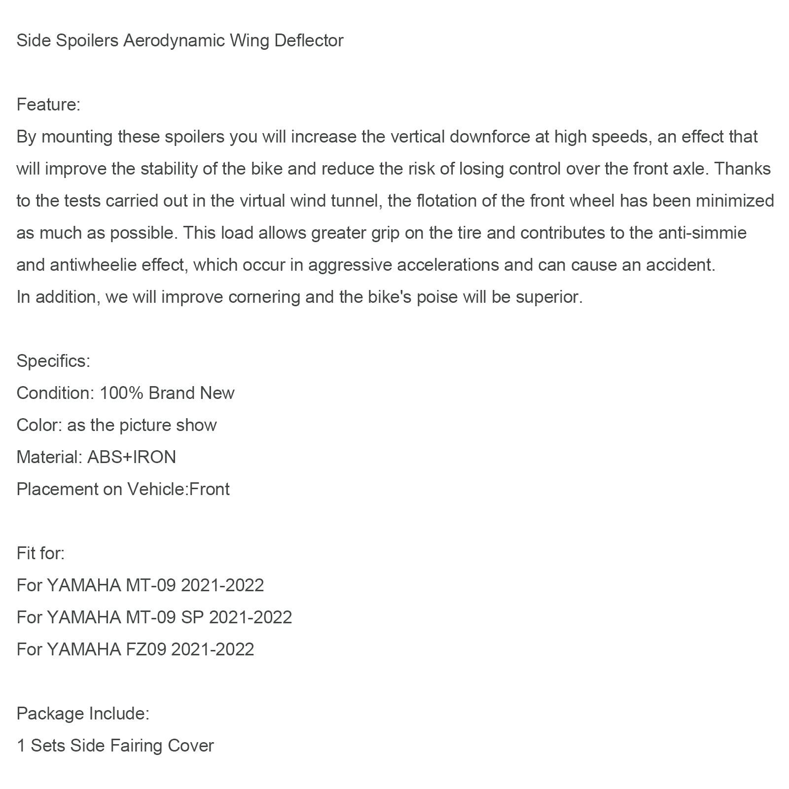 Seitenspoiler Aerodynamic Wing Deflexector für Yamaha MT-09 SP FZ09 2021-2022