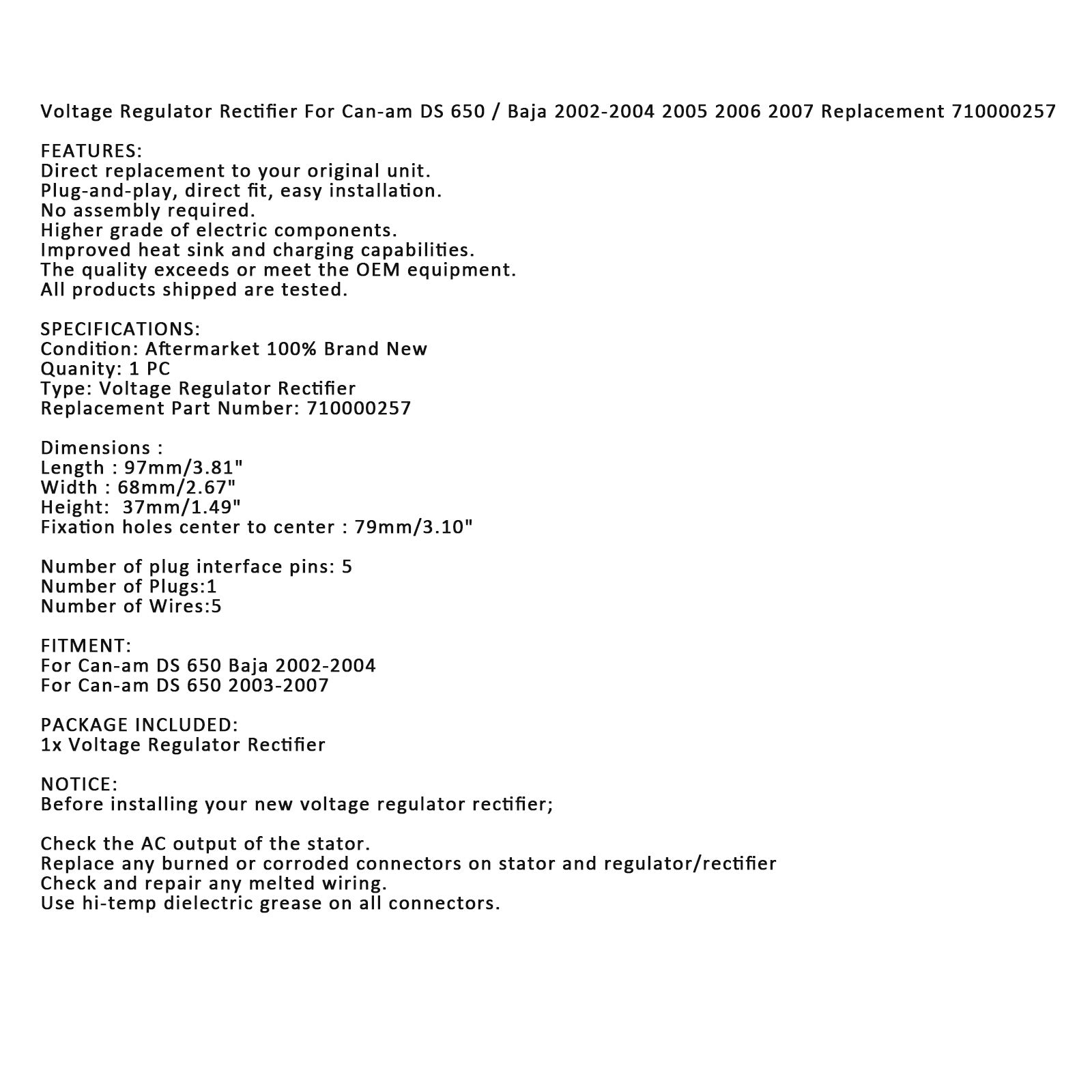 Spannungsrichterregler für CAN AM DS 650 DS650 BAJA 2002-2007 710000257