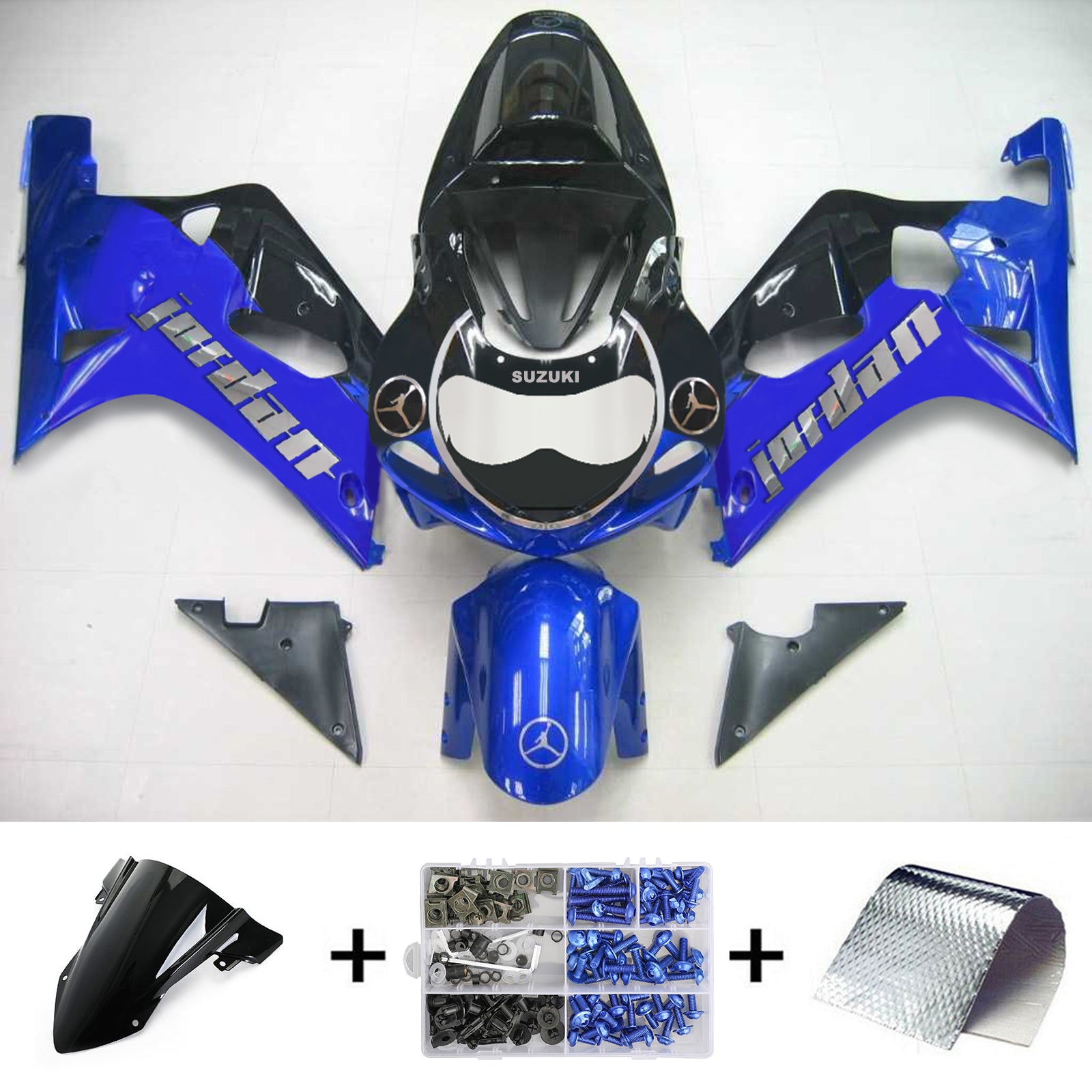 Amotopart Suzuki 01-03 GSXR600 & 00-03 GSXR750 Fairing Black Blue Kit