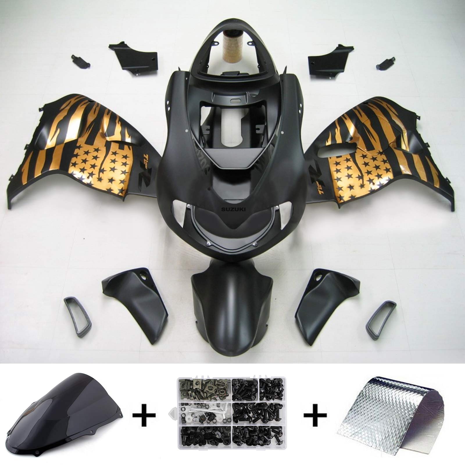 Amotopart 1998-2003 Suzuki Tl1000r Fairing Matte Black & Gold Kit