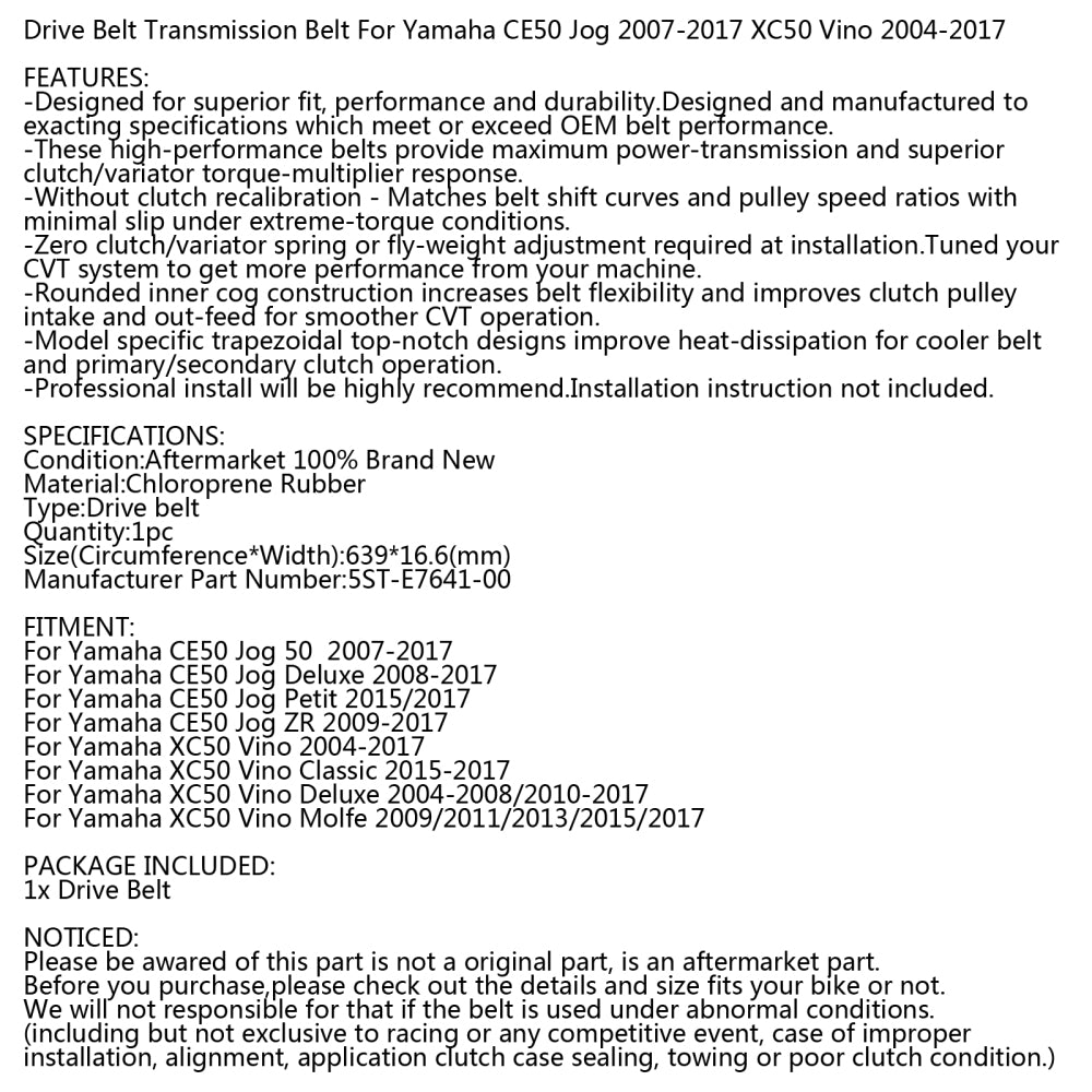 Getriebbandantriebsgürtel für Yamaha Jog CE50 Vino 50 Classic XC50 2006-2015 5st-E7641-00-00