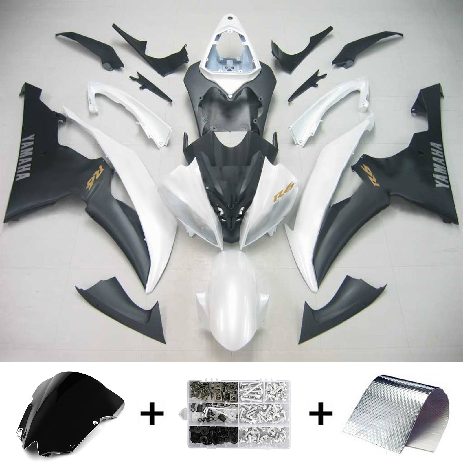 Amotopart Yamaha 2008-2016 YZF 600 R6 White Black Fairing Kit