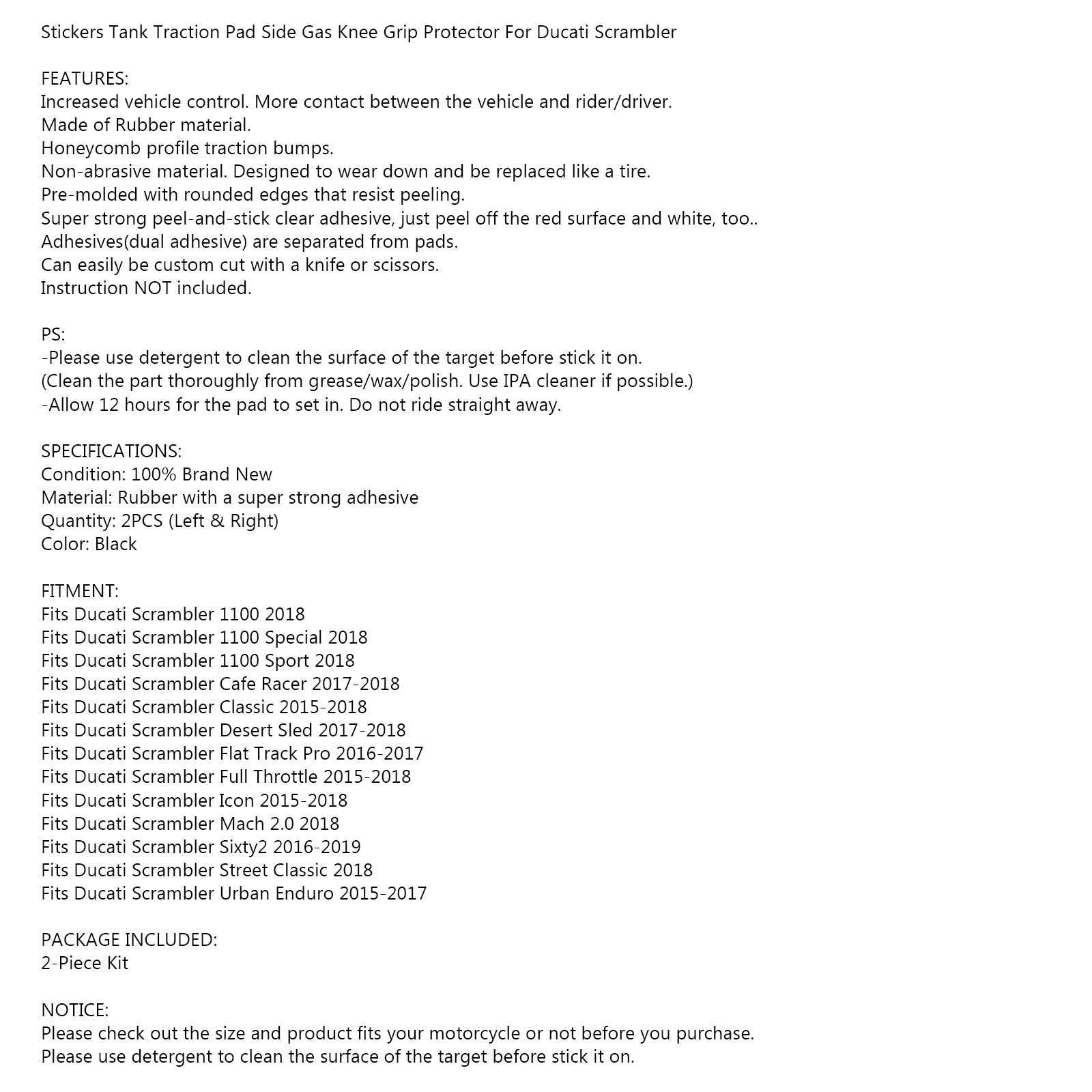 Tank Traction Grips Boot Guards for Ducati Scrambler 400 Sixty2 2016-2019