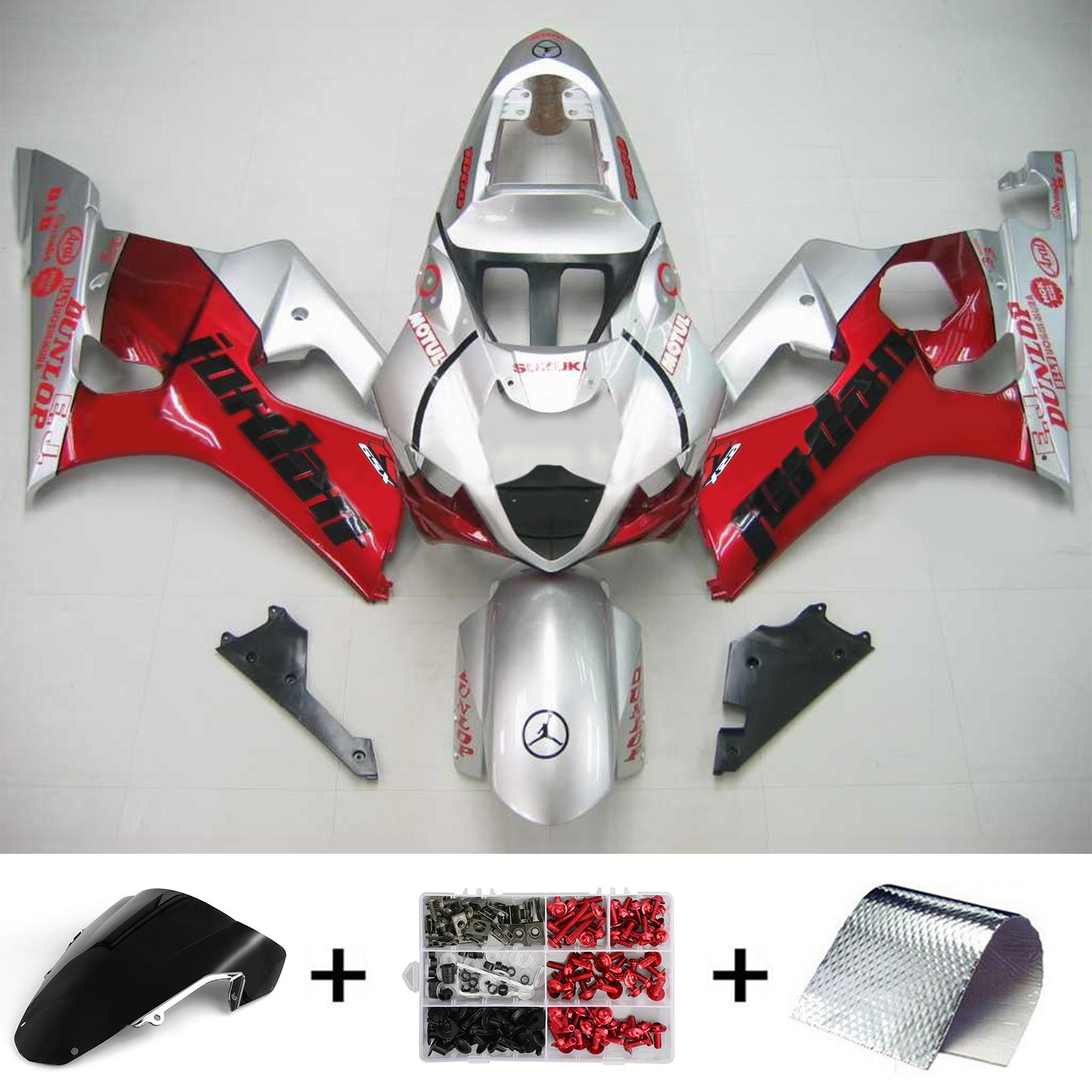 Amotopart Suzuki 2003-2004 GSXR1000 Sliver Red Fairing Kit