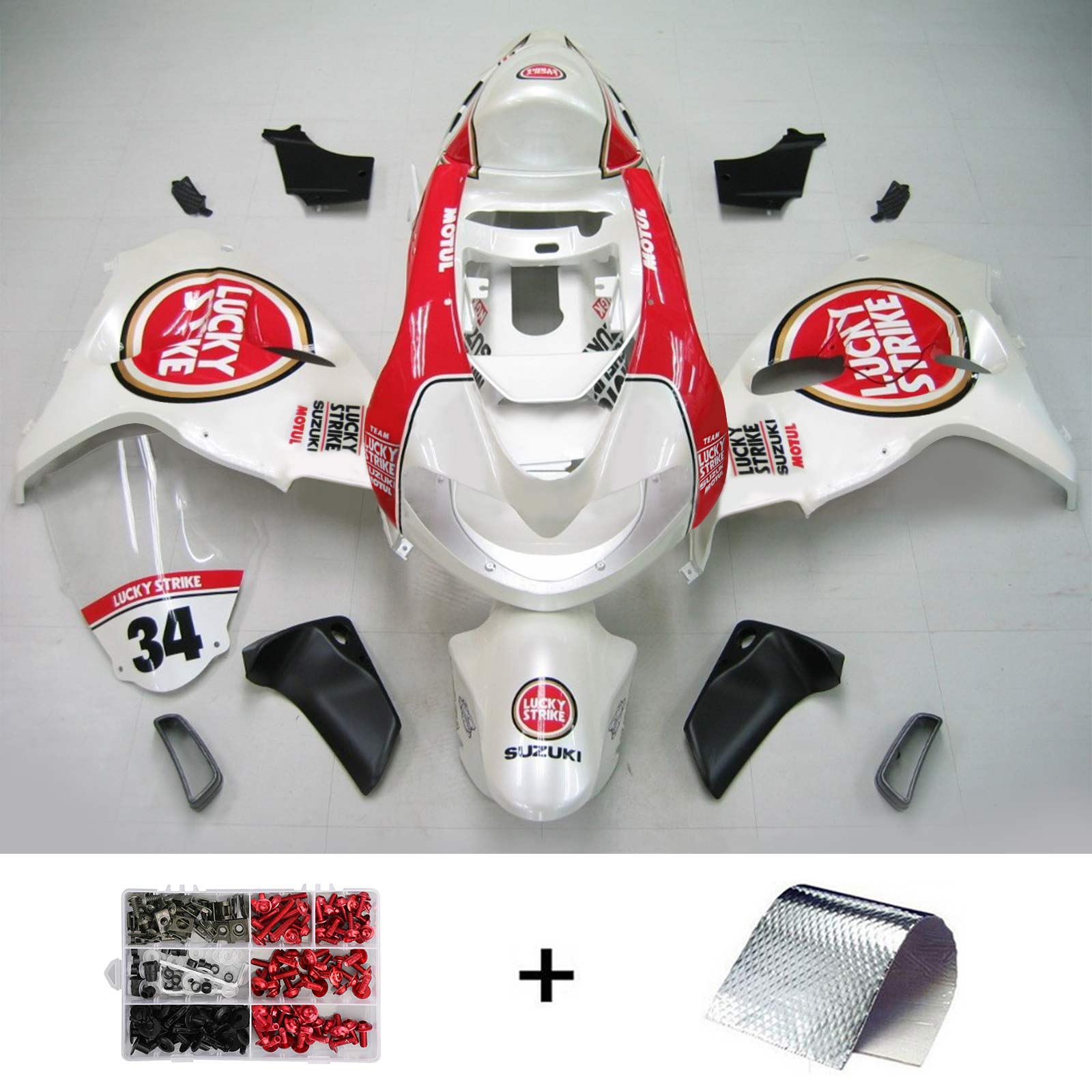 Amotopart 1998-2003 Suzuki TL1000R Fairing Lucky Strike Red&White Style1 Kit