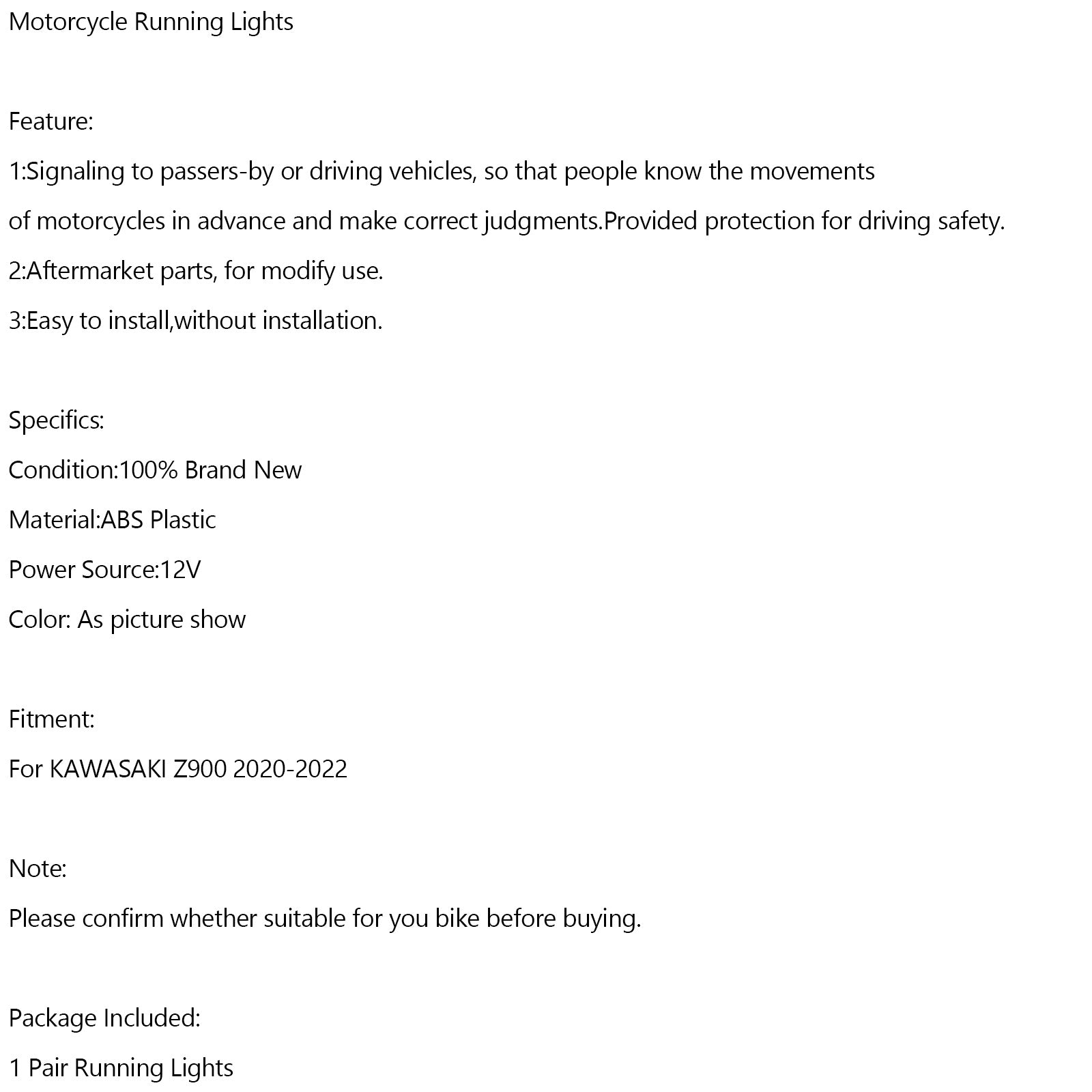 LED Front Daytime Running Lights Headlight For KAWASAKI Z900 2020-2022