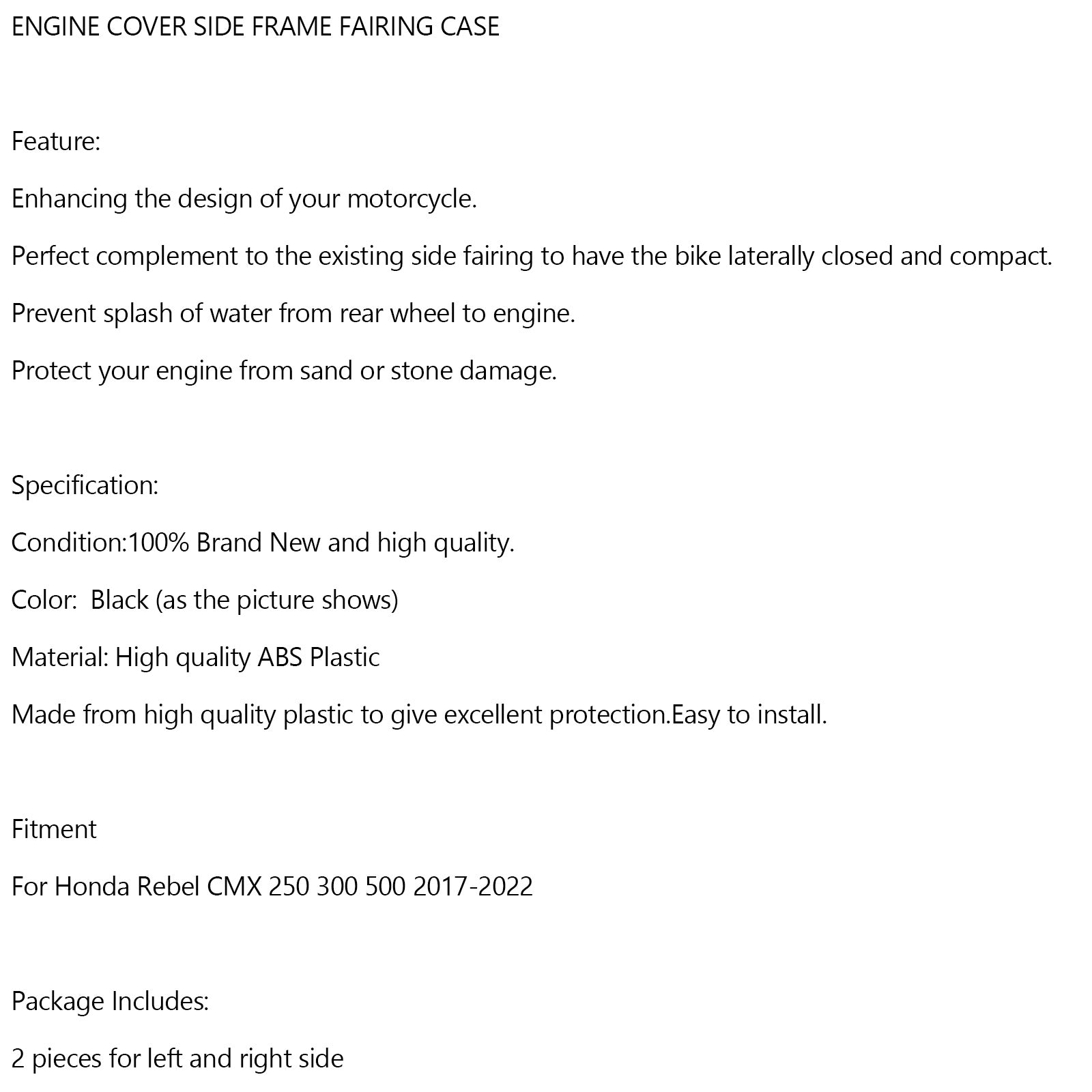 Motorovertræksside ramt sag til Honda Rebel CMX 300/500 2017-2022