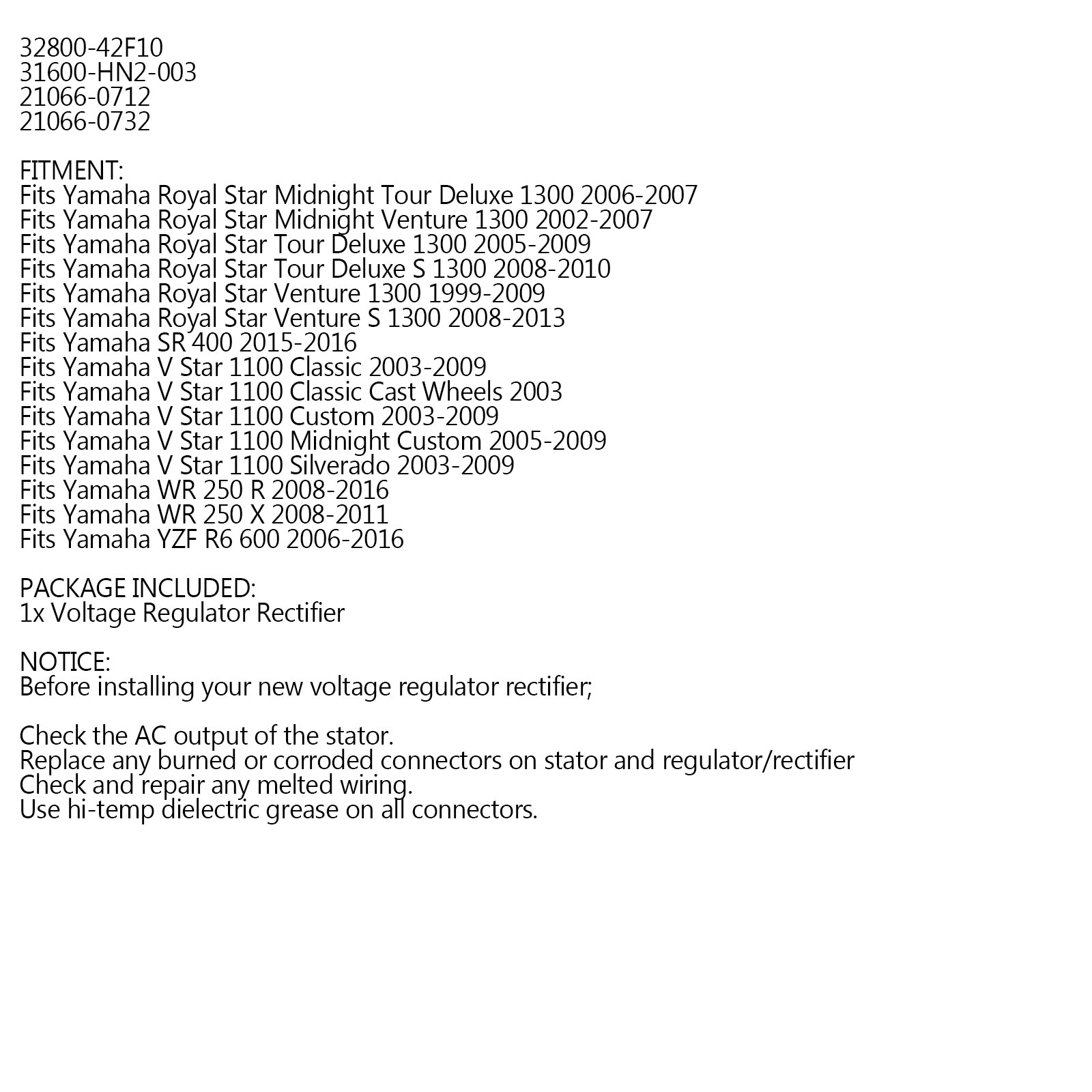 Spændingsregulator til Yamaha Royal Star 1300 V-stjerne 1100 YZF-R6 4XY-81960-00-00