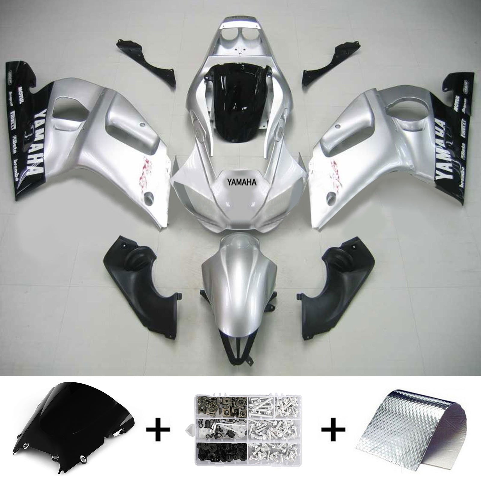 Amotopart Yamaha 1998-2002 YZF 600 R6 Sliver Black Fairing Kit