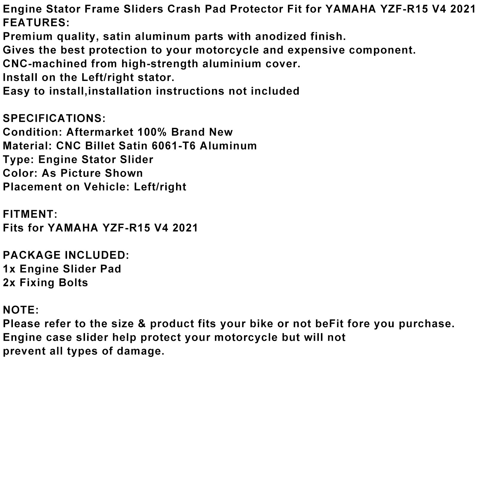 Protezione cursore coperchio motore statore in plastica per YAMAHA R15 V4 21-23 Carbonio