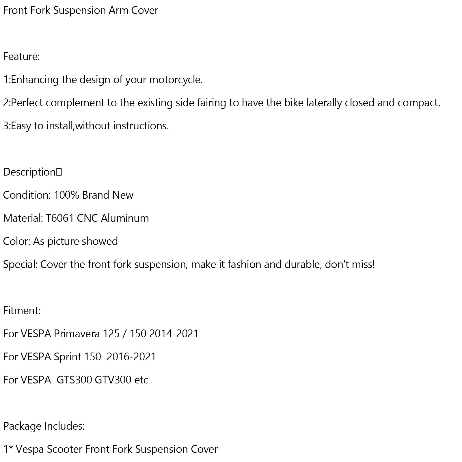 Vordergabel -Aufhängungsarmabdeckung für Vespa Primavera GTS Sprint 150 250 300