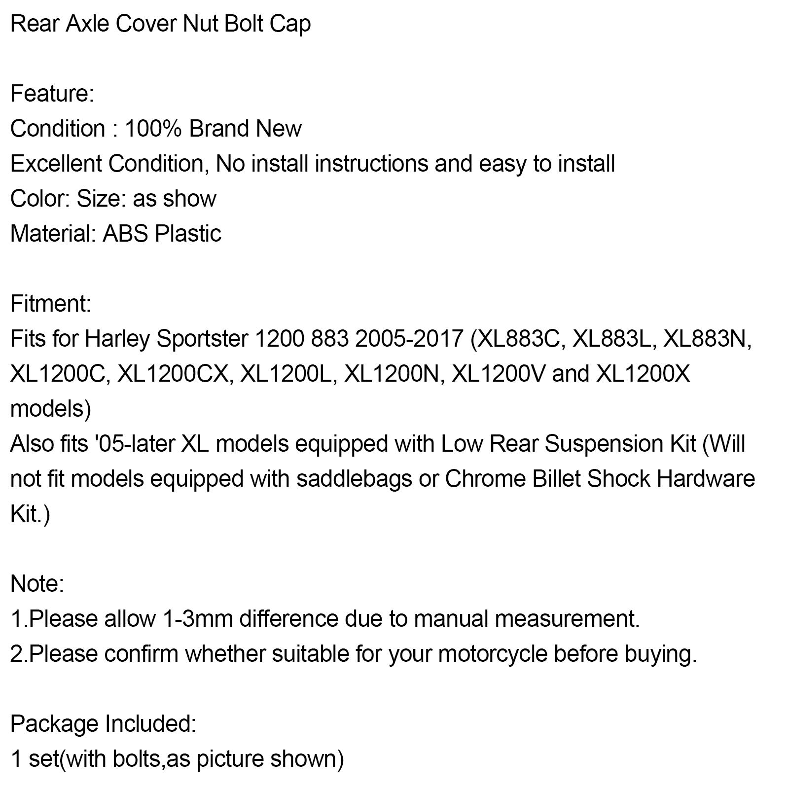 05-17 Sportster 1200 XL1200C 883 Chrom generische Hinterachende Mussschraube Kappe