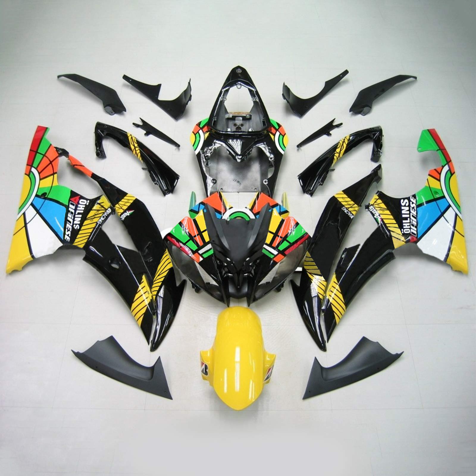 Amotopart Yamaha 2008-2016 YZF 600 R6 Black Yellow Fairing Kit