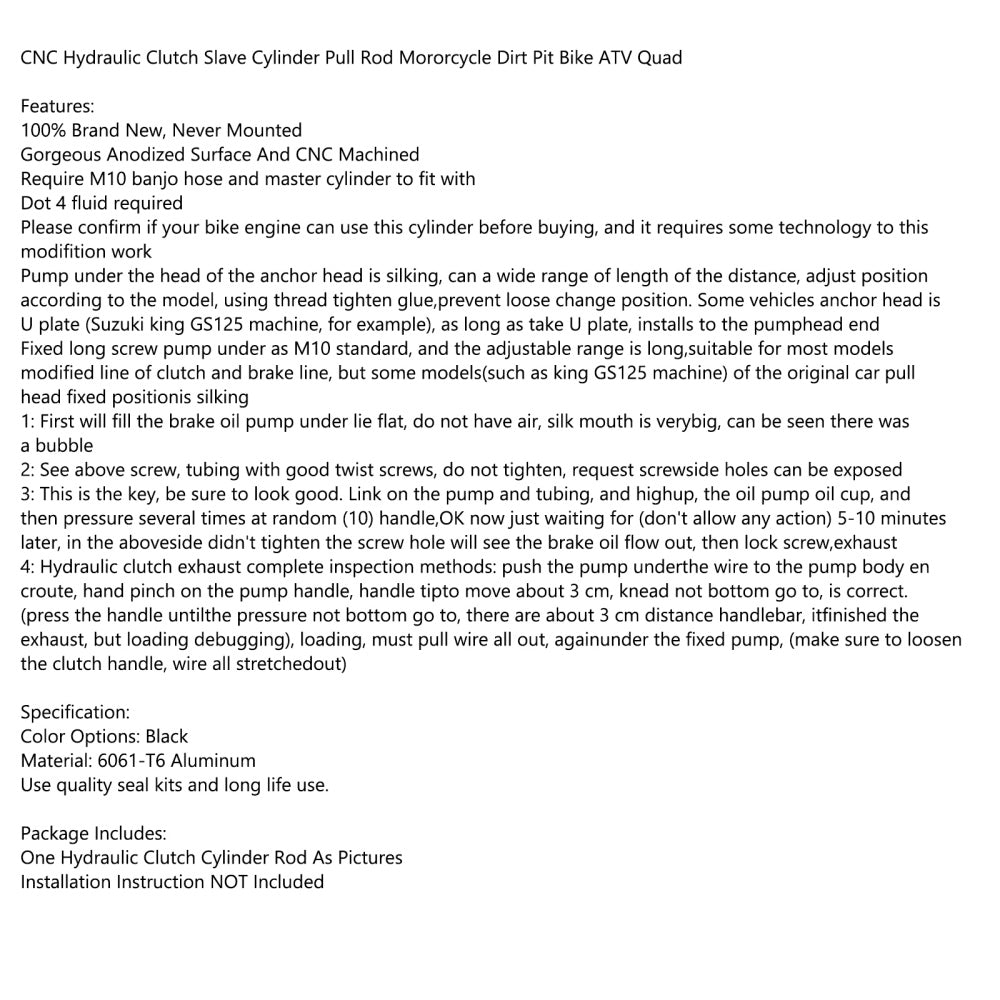 Bomba de freno de varilla de cilindro maestro de embrague hidráulico de motocicleta M10X1.25Mm aluminio genérico