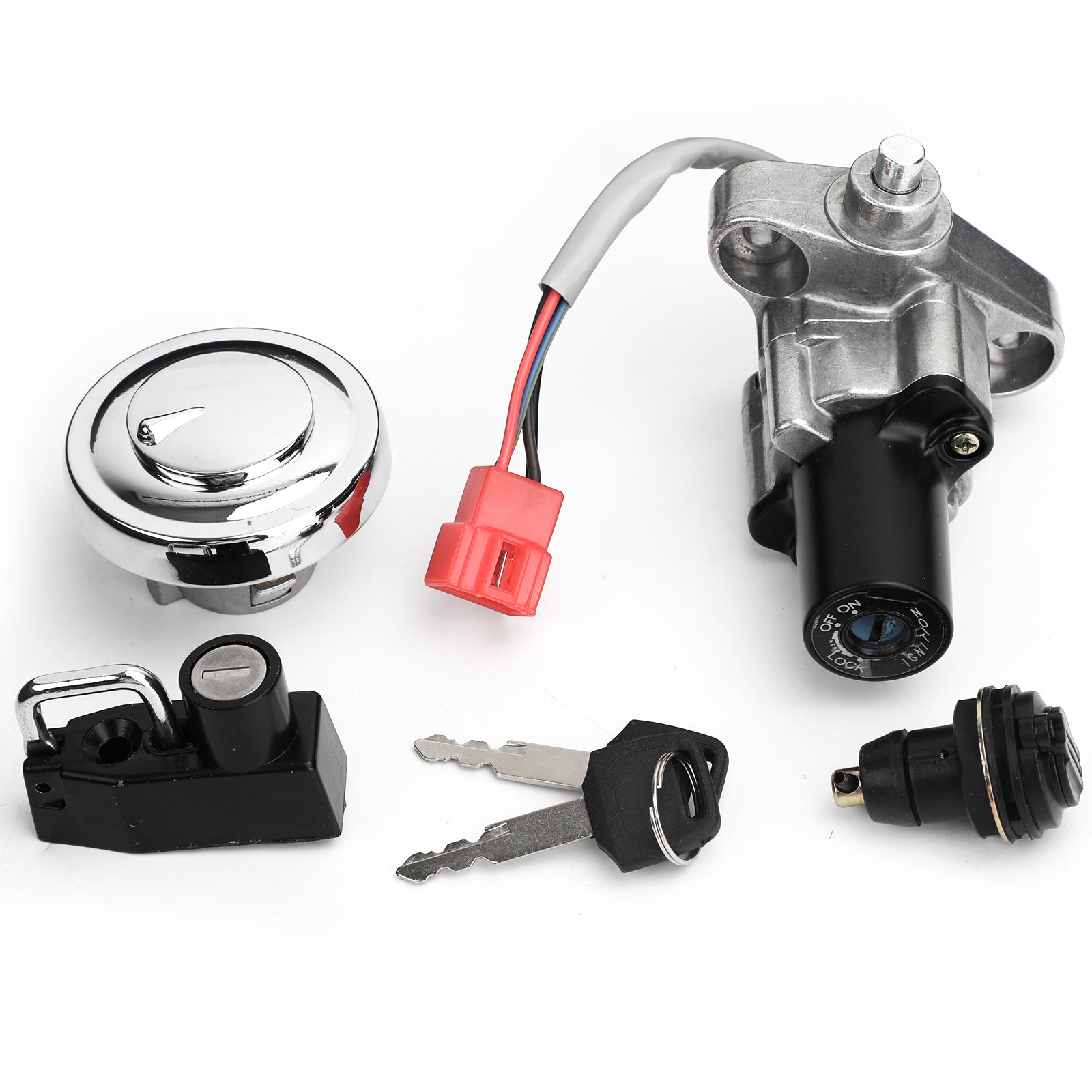 Chrome Ignition Switch Lock Set For Yamaha V-Star 650 / 1100 (1999-2016) - Includes Fuel Cap & Seat Locks, 1 Key