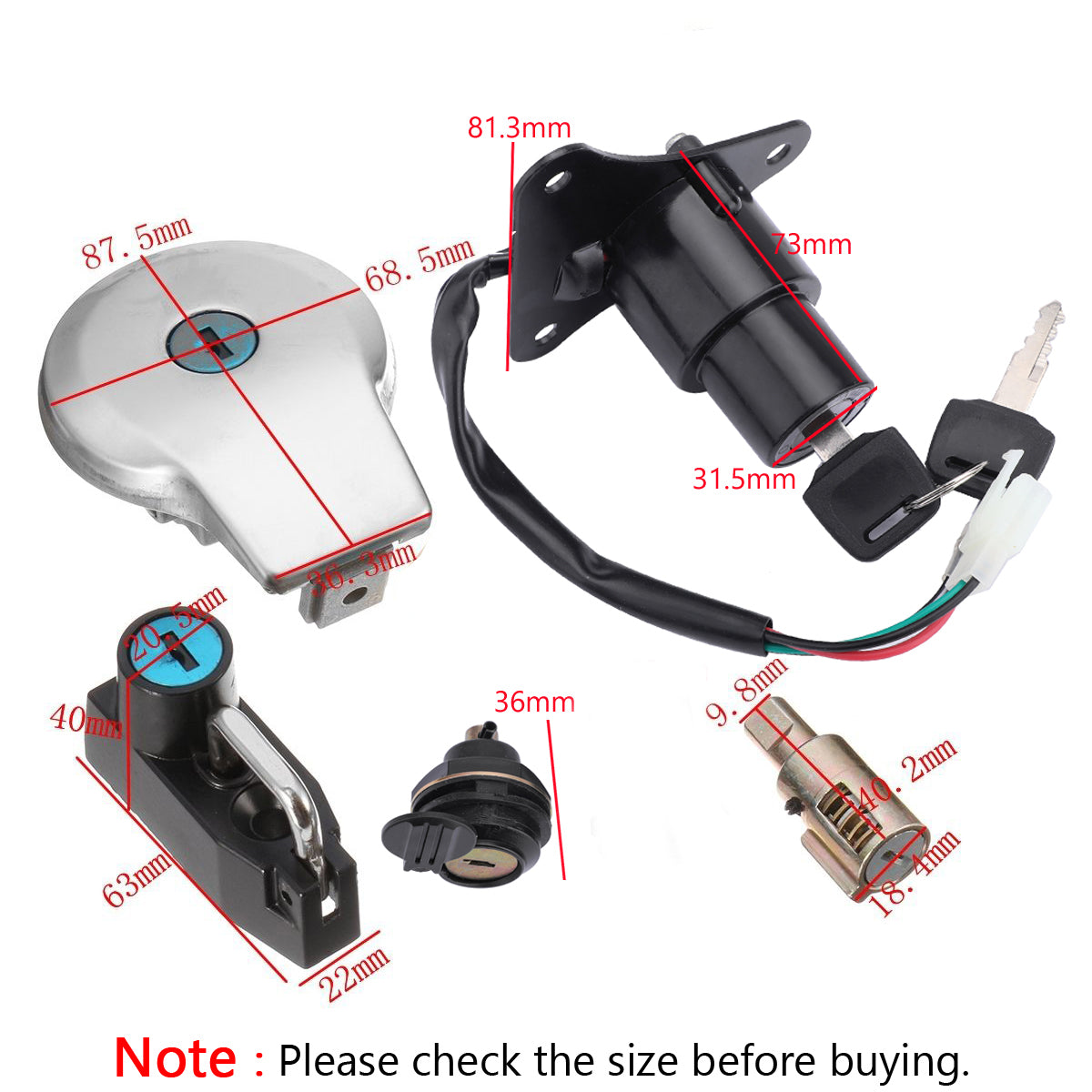 Yamaha Virago 90-11 XV125 & 88-11 XV250 Interrupteur d'allumage Bouchon de réservoir de carburant Couvercle de réservoir Ensemble de capuchons de clé de verrouillage