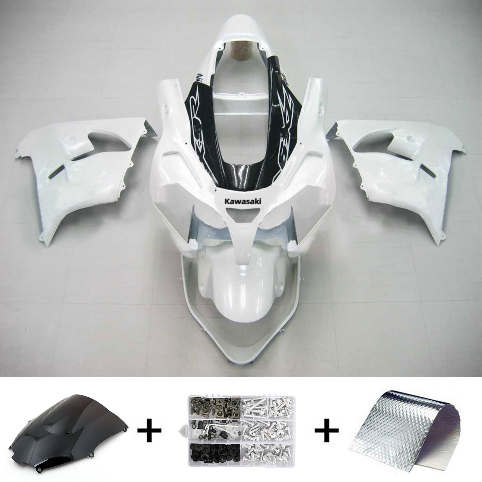 Amotopart Kawasaki 2002-2003 ZX9R White Black Fairing Kit