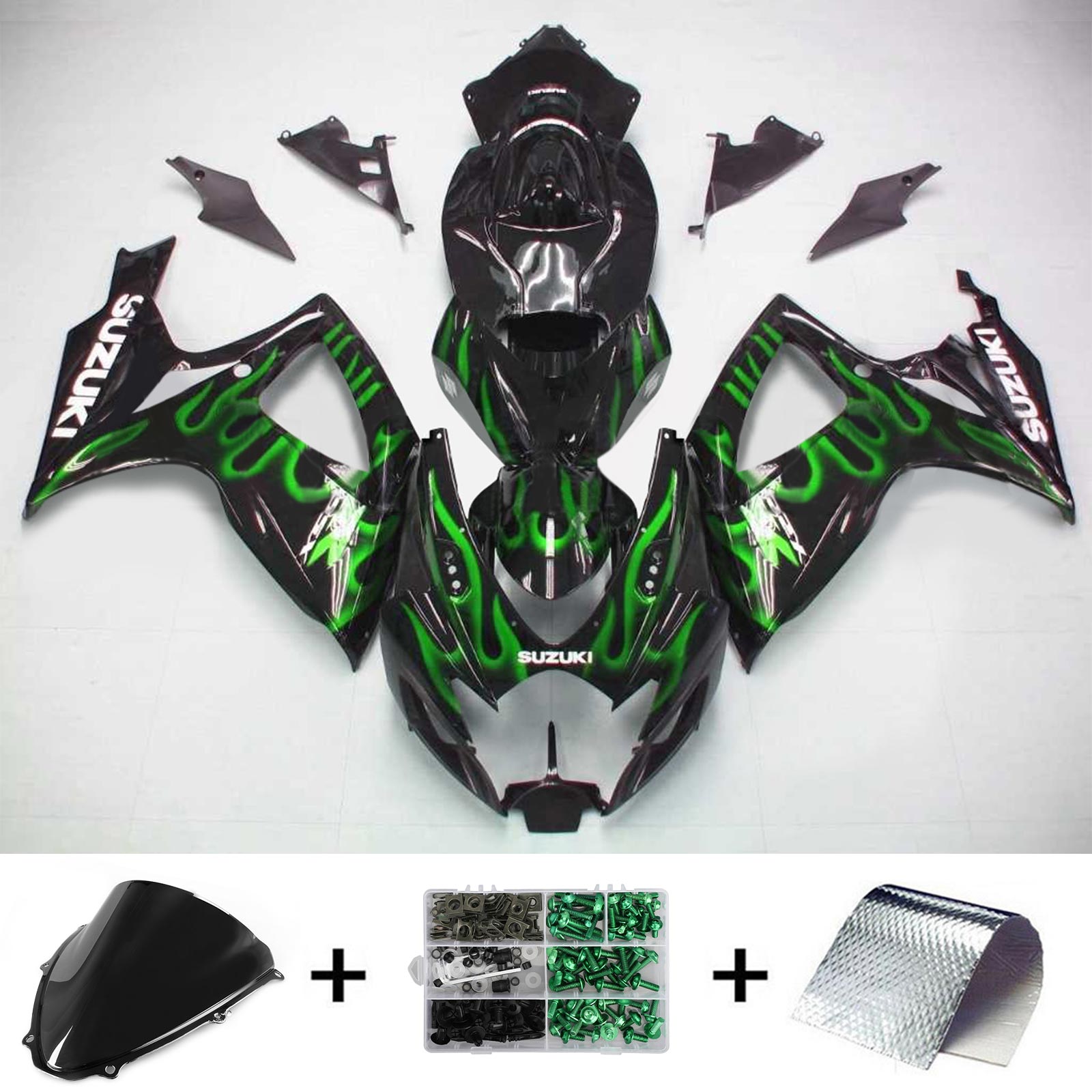 Amotopart 2006-2007 Suzuki GSXR 600/750 Black&Green FireFairing Kit